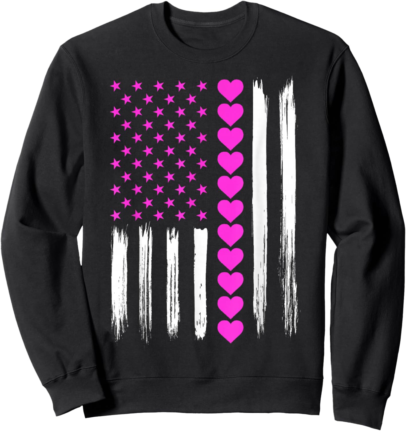 Valentines Day Pink Hearts US American Flag Patriotic Lover Sweatshirt - Sweatshirt | Black