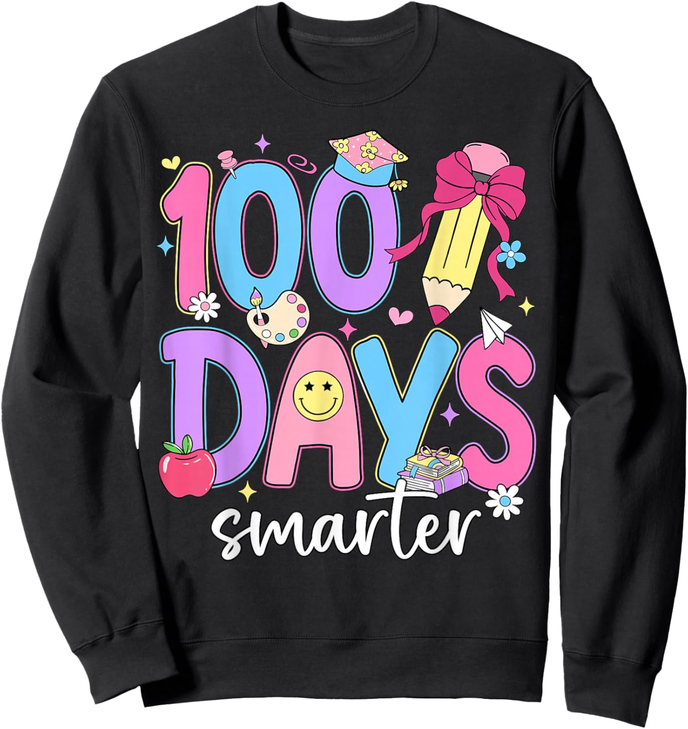 Preppy 100 Days of Smarter Boys Girls Kid 100 Days of School Sweatshirt - Sweatshirt | Black