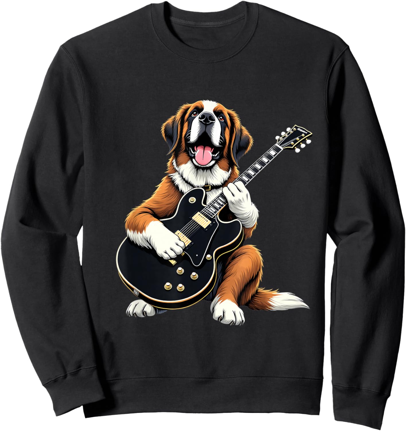 St Bernard Dog Playing Electric Guitar St Bernard Lover Sweatshirt - Sweatshirt | Black