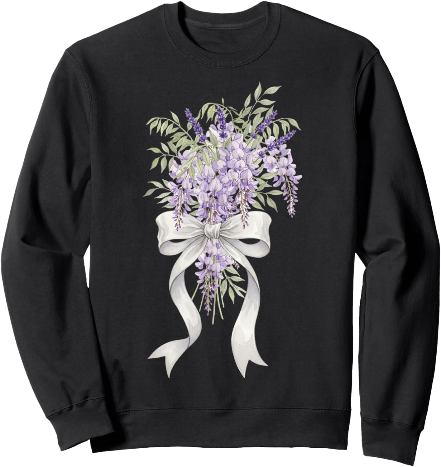 Wisteria Flower Botanical Garden Purple Floral Sweatshirt - Sweatshirt | Black