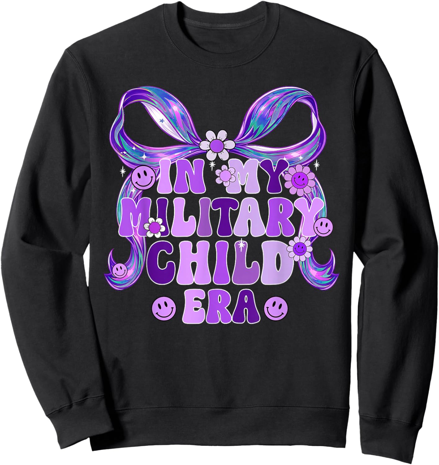 in My Military Child Era Coquette Bow Purple Up for Military Sweatshirt - Sweatshirt | Black