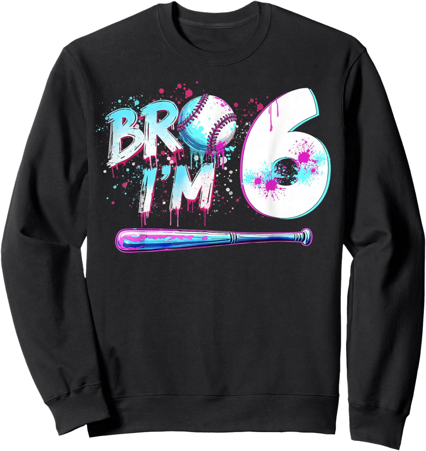 6th Birthday Boy Bro I'm 6 Year Old Baseball Ice Cream Drip Sweatshirt - Sweatshirt | Black