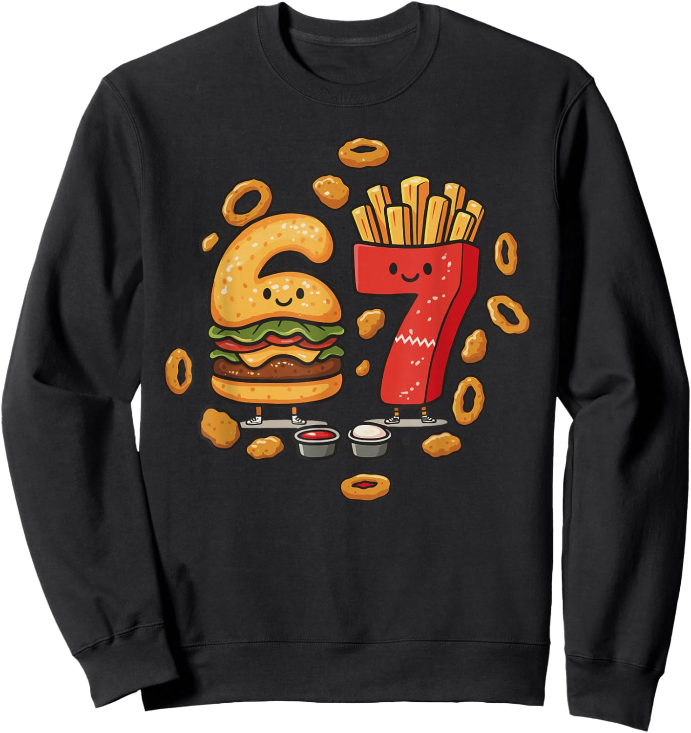 Funny Fast Food 67 Burger Fries Chicken Nugget Six Seven Sweatshirt - Sweatshirt | Black