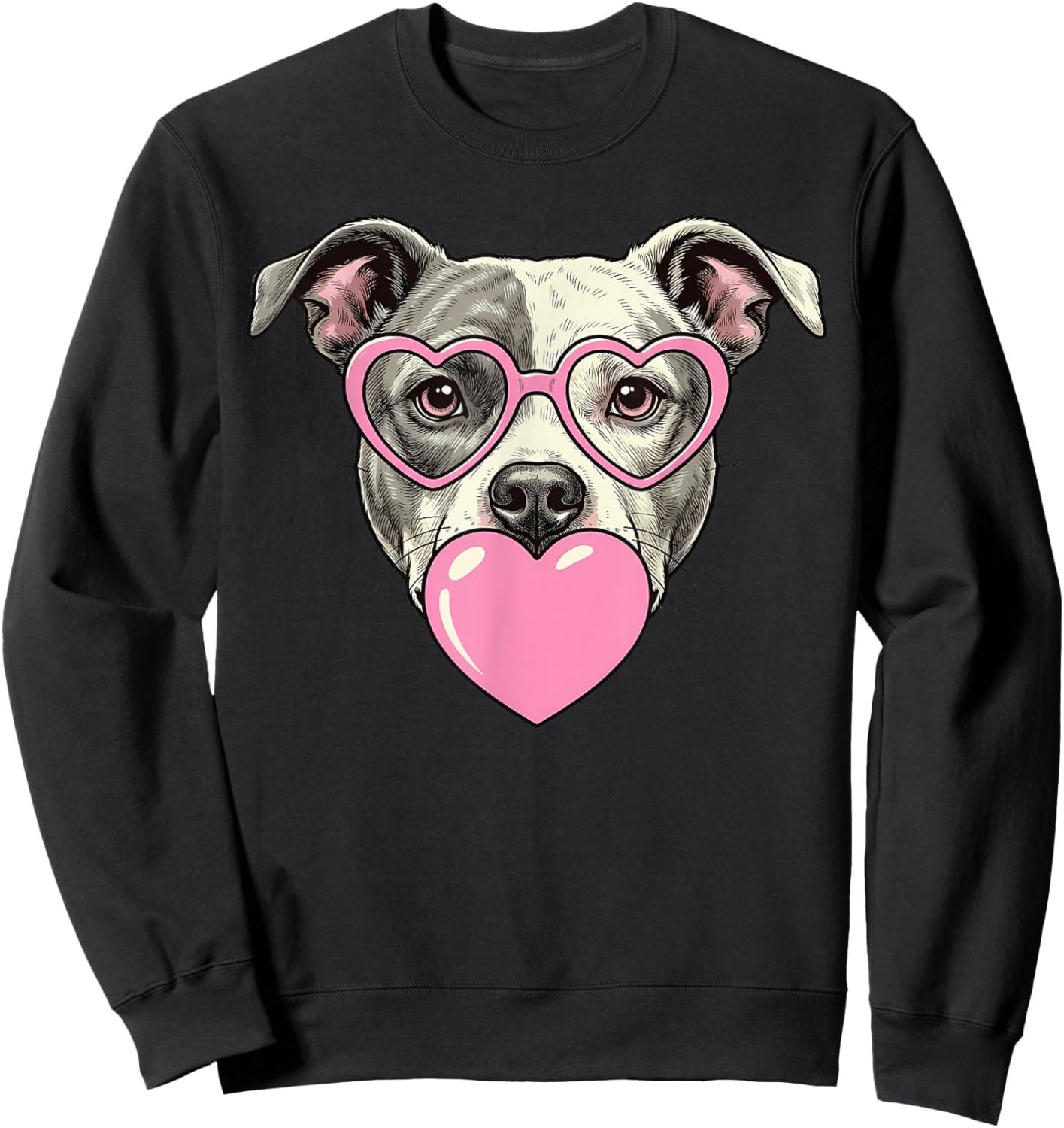Cute Pitbull Blowing Pink Valentine Heart Bubble Gum Sweatshirt - Sweatshirt | Black