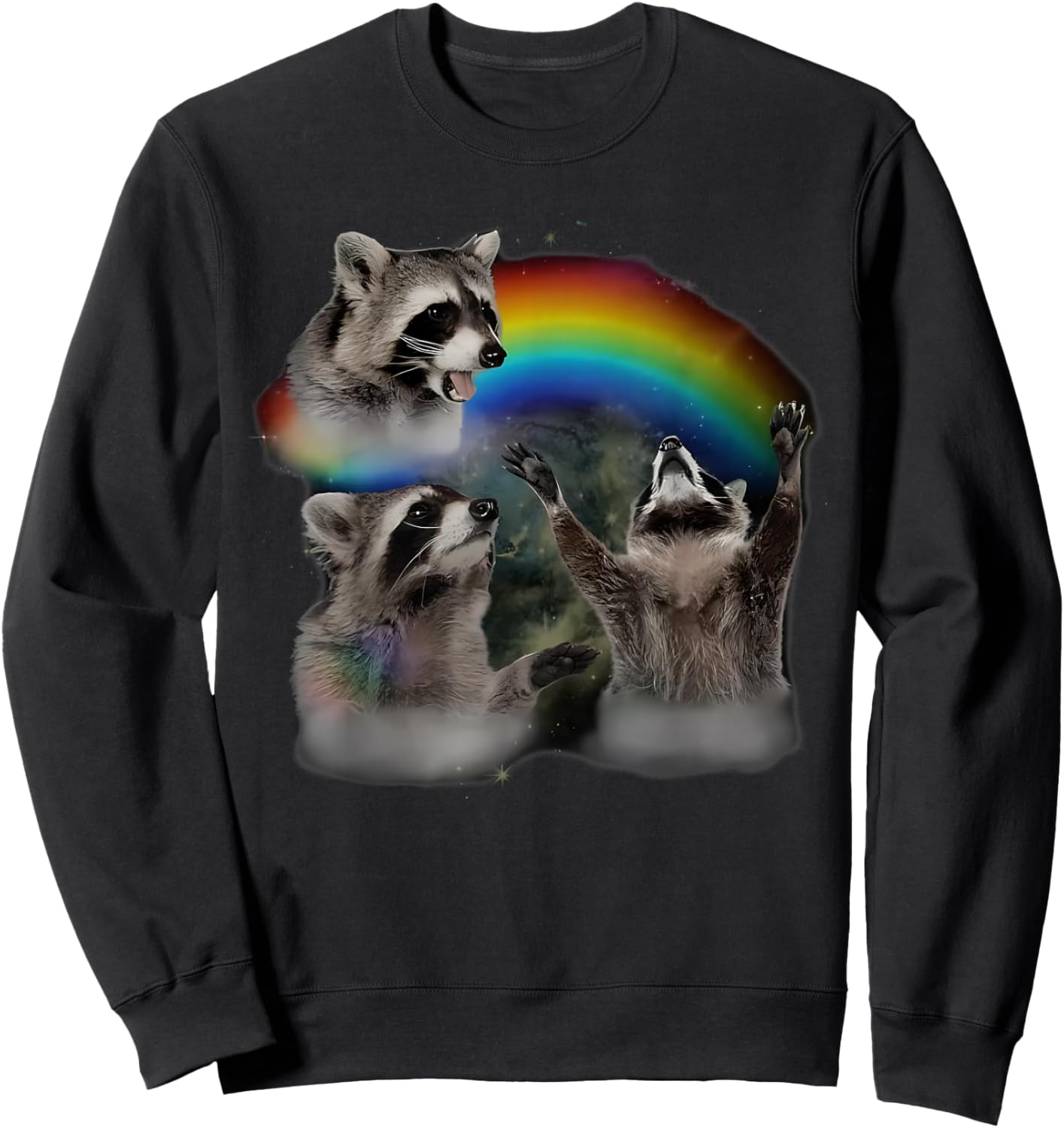 Retro Racoon Howling Rainbow LGBT Pride Month Lesbian Trans Sweatshirt - Sweatshirt | Black