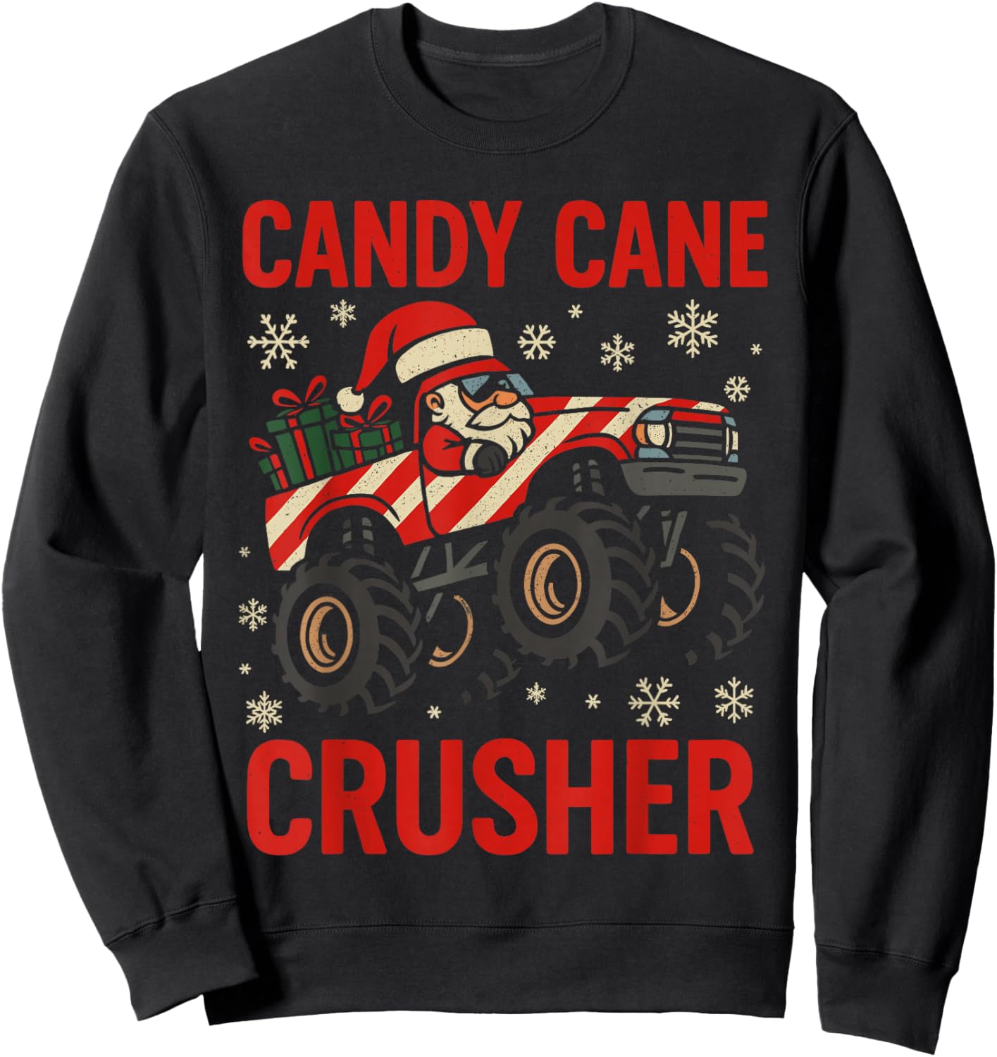 Funny Toddler Christmas Pajamas, Monster Truck Candy Cane Sweatshirt - Sweatshirt | Black
