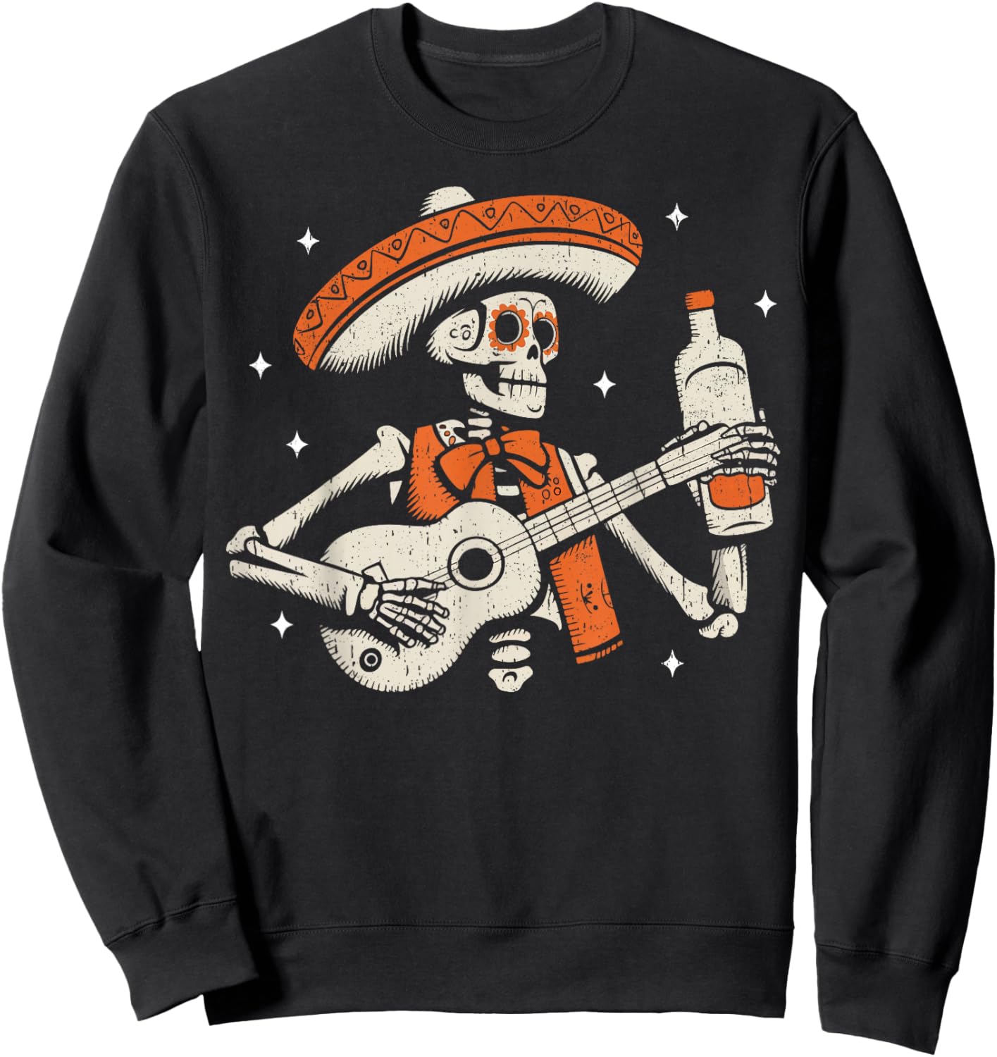 Mexican Skeleton Sombrero Guitar Sweatshirt - Sweatshirt | Black
