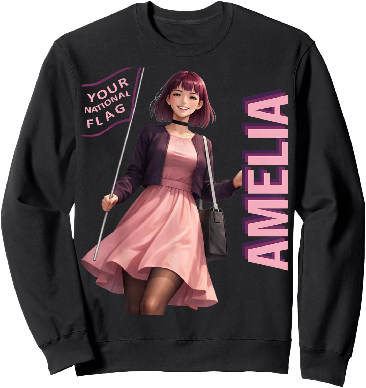 Amelia Kawaii Anime Character Purple Internet Aesthetic Meme Sweatshirt - Sweatshirt | Black