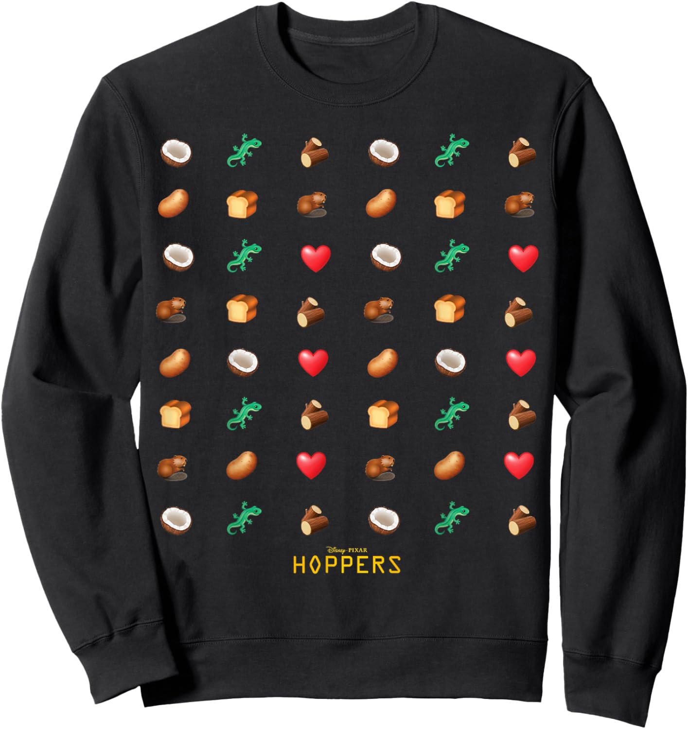 Disney Pixar Hoppers Coconut Lizard Log Beaver Heart Emojis Sweatshirt - Sweatshirt | Black