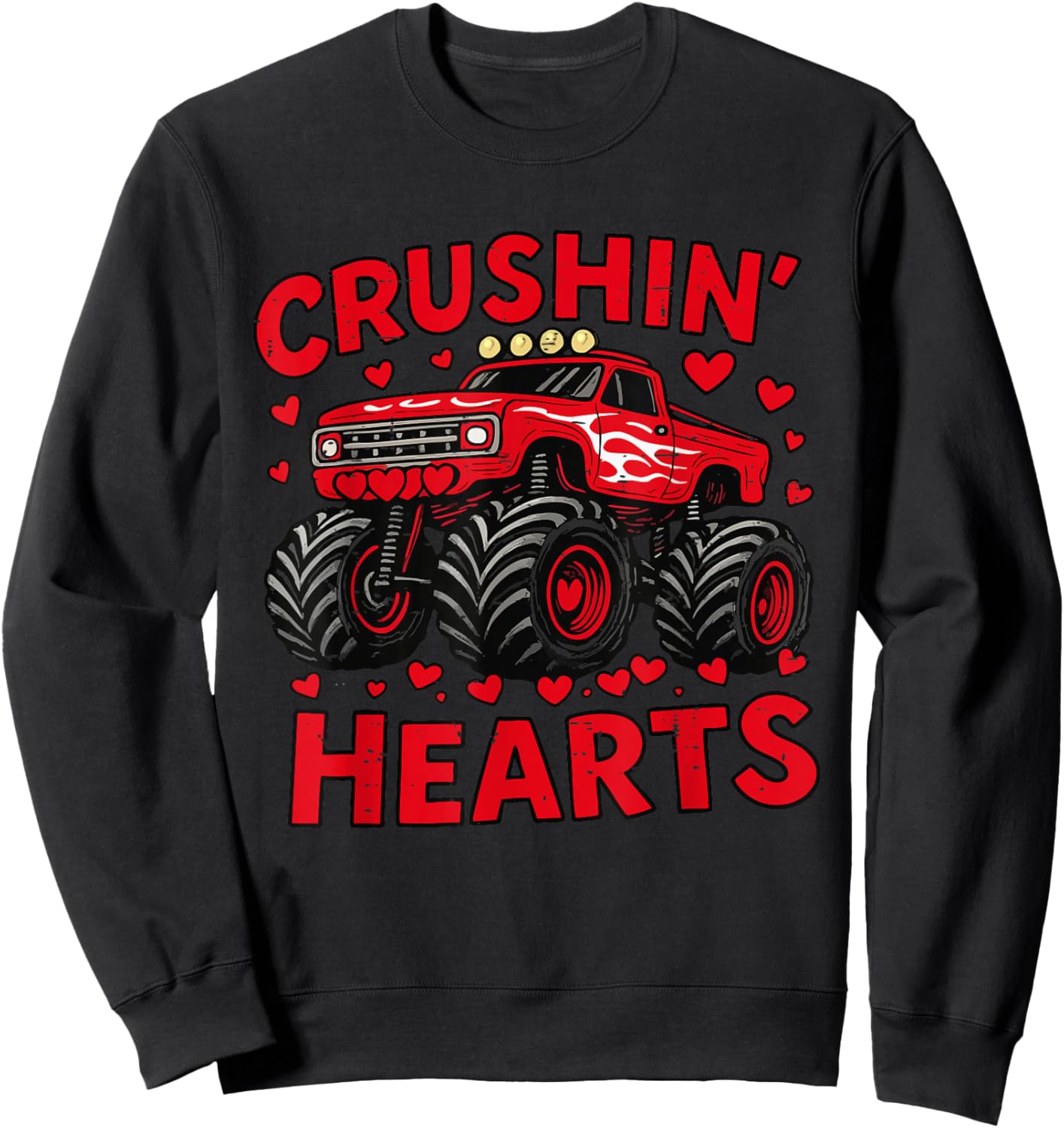 Funny Crushin Hearts Toddler Boy Valentine Monster Truck Sweatshirt - Sweatshirt | Black