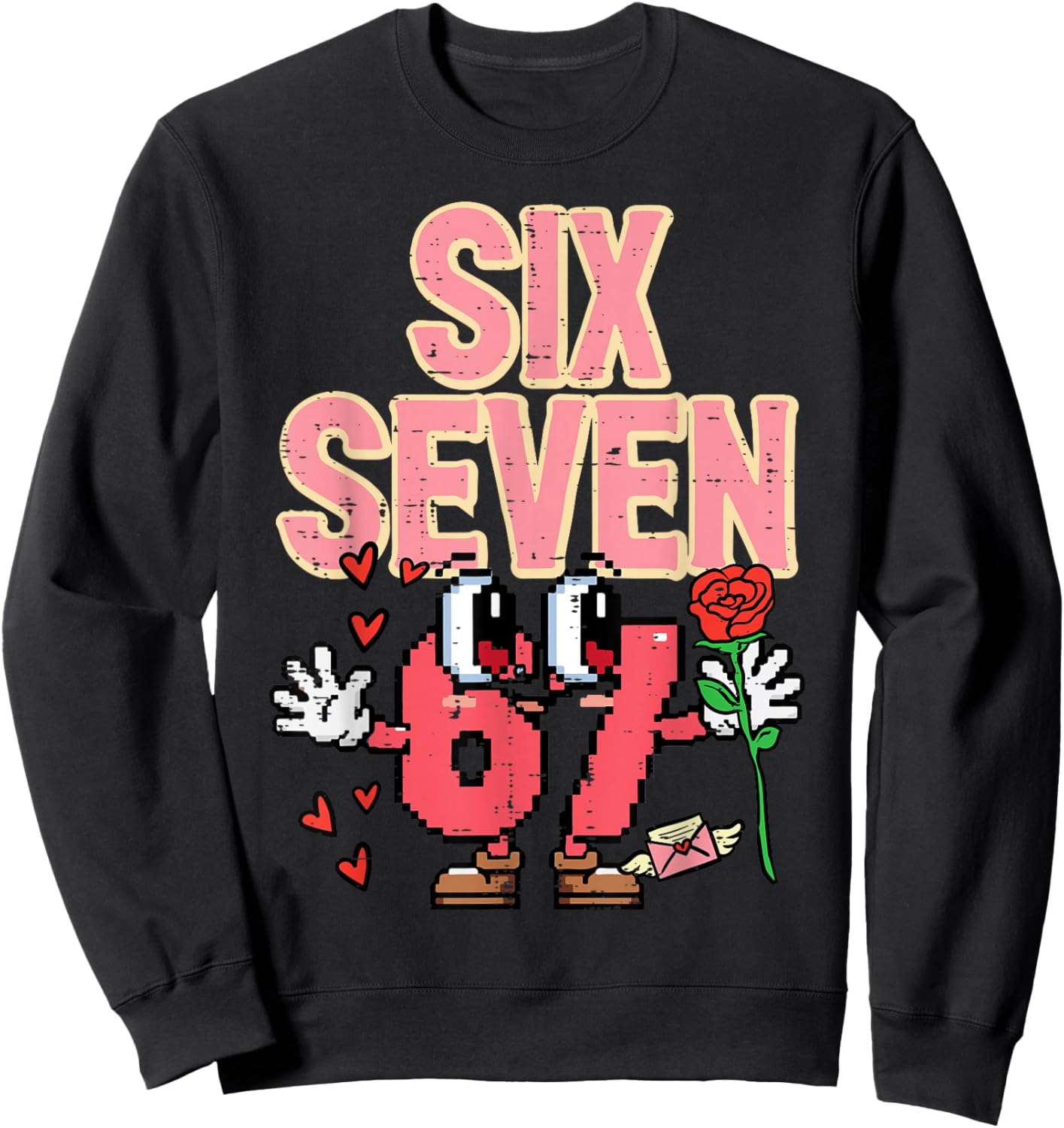 Six Seven 6 7 Valentines Day Retro 67 Meme Kids Boys Youth Sweatshirt - Sweatshirt | Black