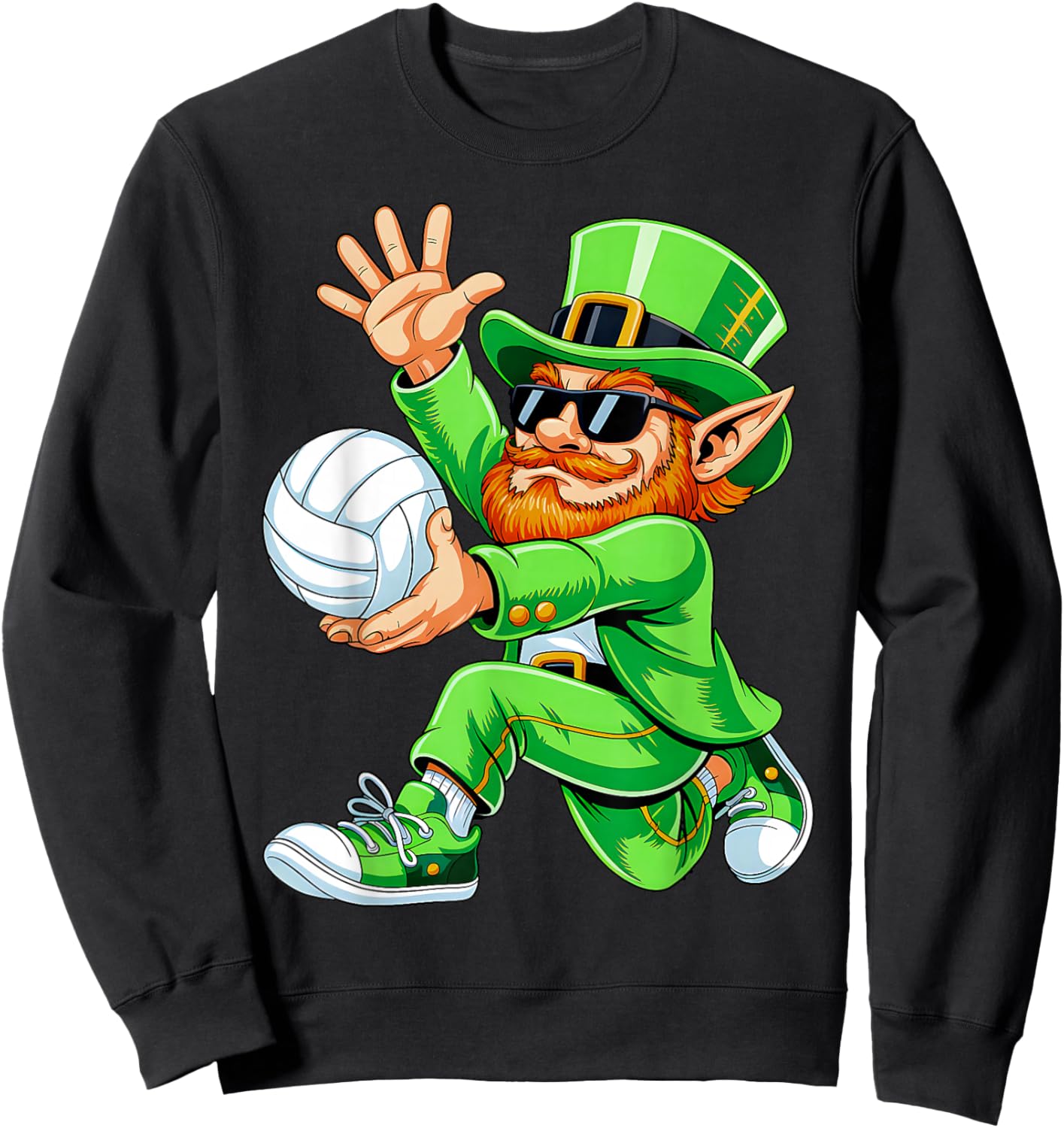 Leprechaun Playing Volleyball Funny St Patricks Day Sport Sweatshirt - Sweatshirt | Black
