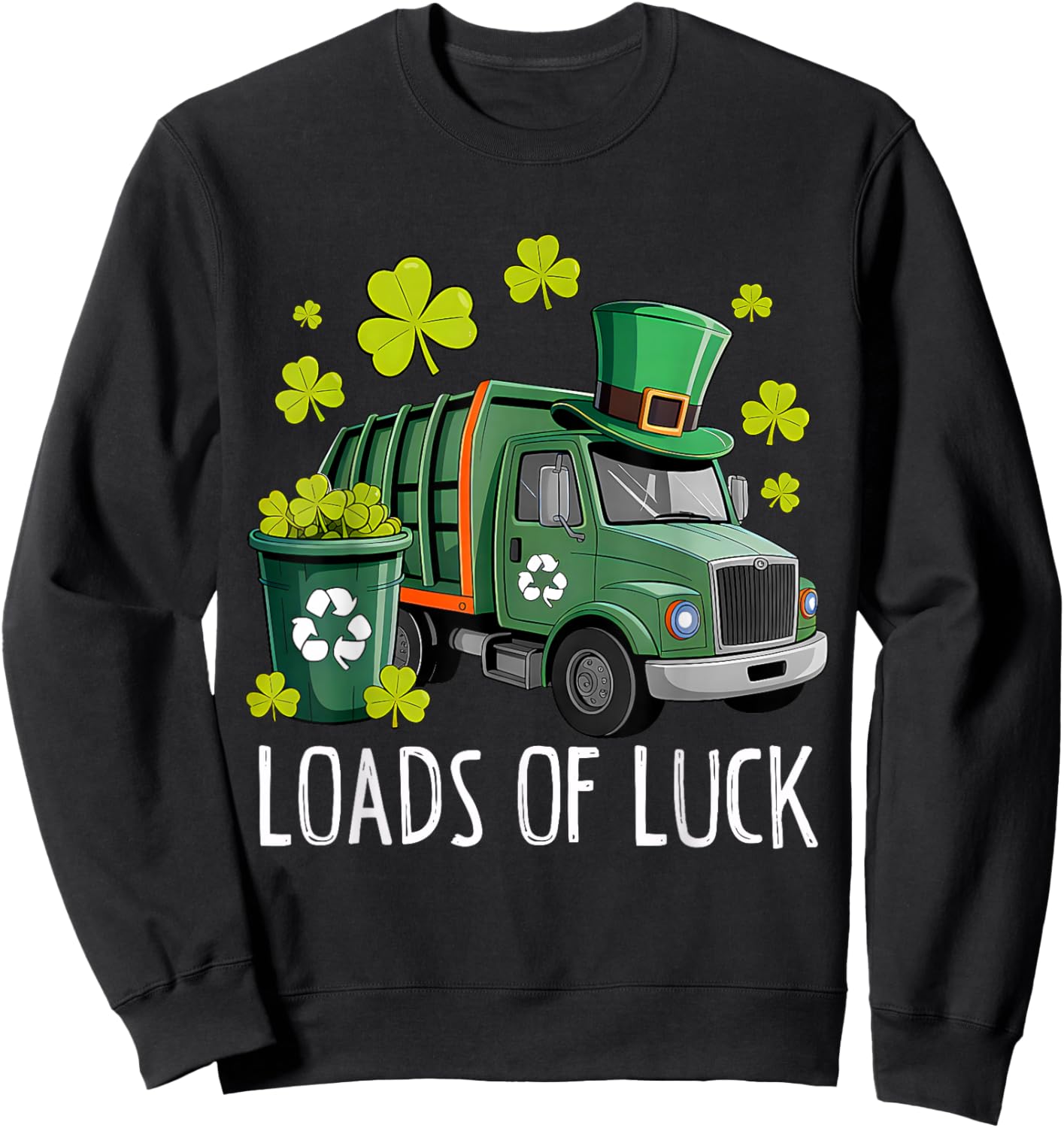 St Patricks Day Garbage Truck Load of Luck Toddler Boys Kids Sweatshirt - Sweatshirt | Black