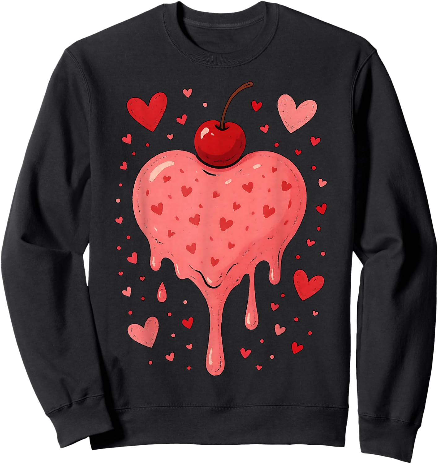 Valentine's Day Heart Love Ice Cream Cherry Sweatshirt - Sweatshirt | Black