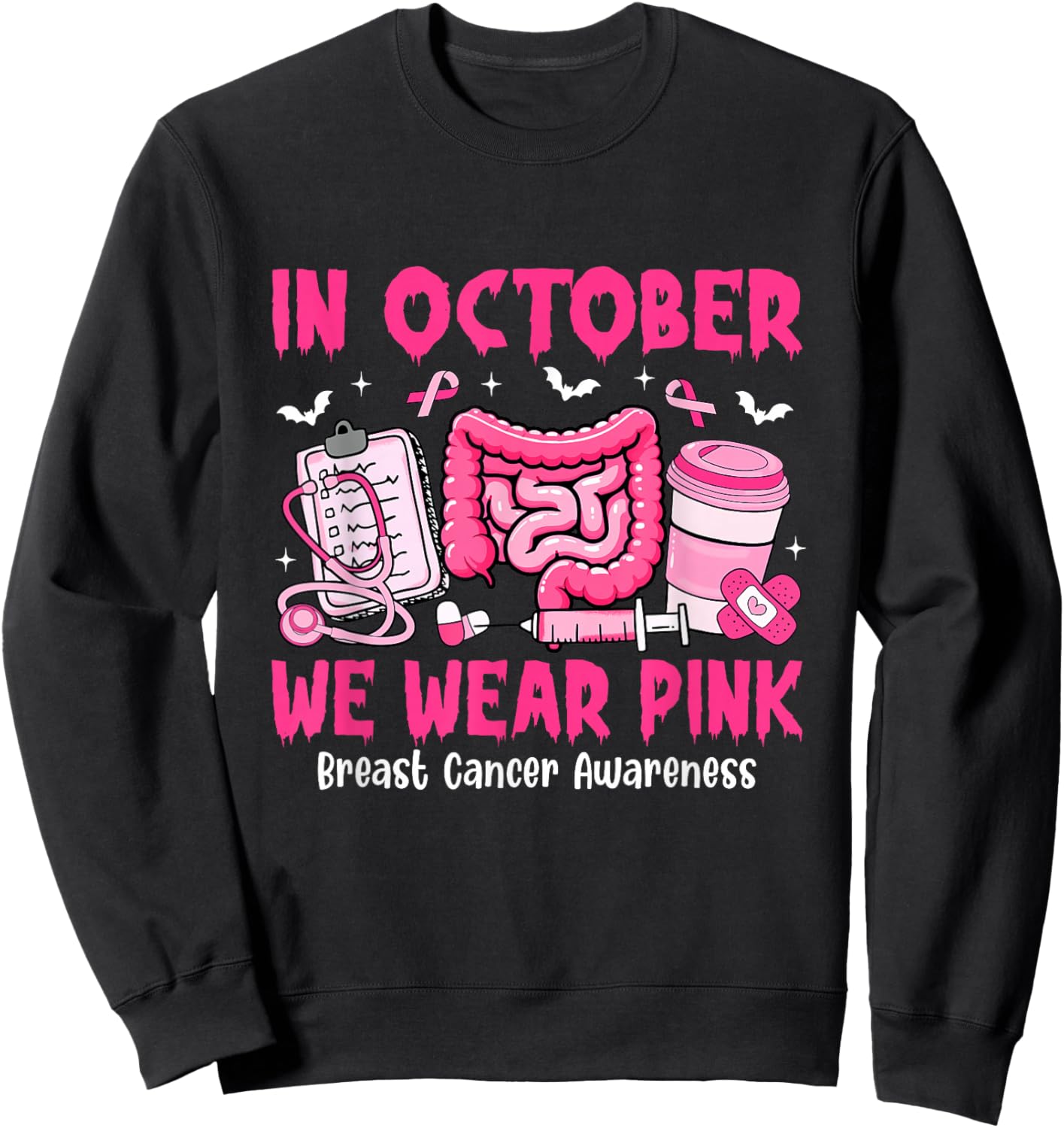 in October We Wear Pink Gastro Nurse Breast Cancer Sweatshirt - Sweatshirt | Black