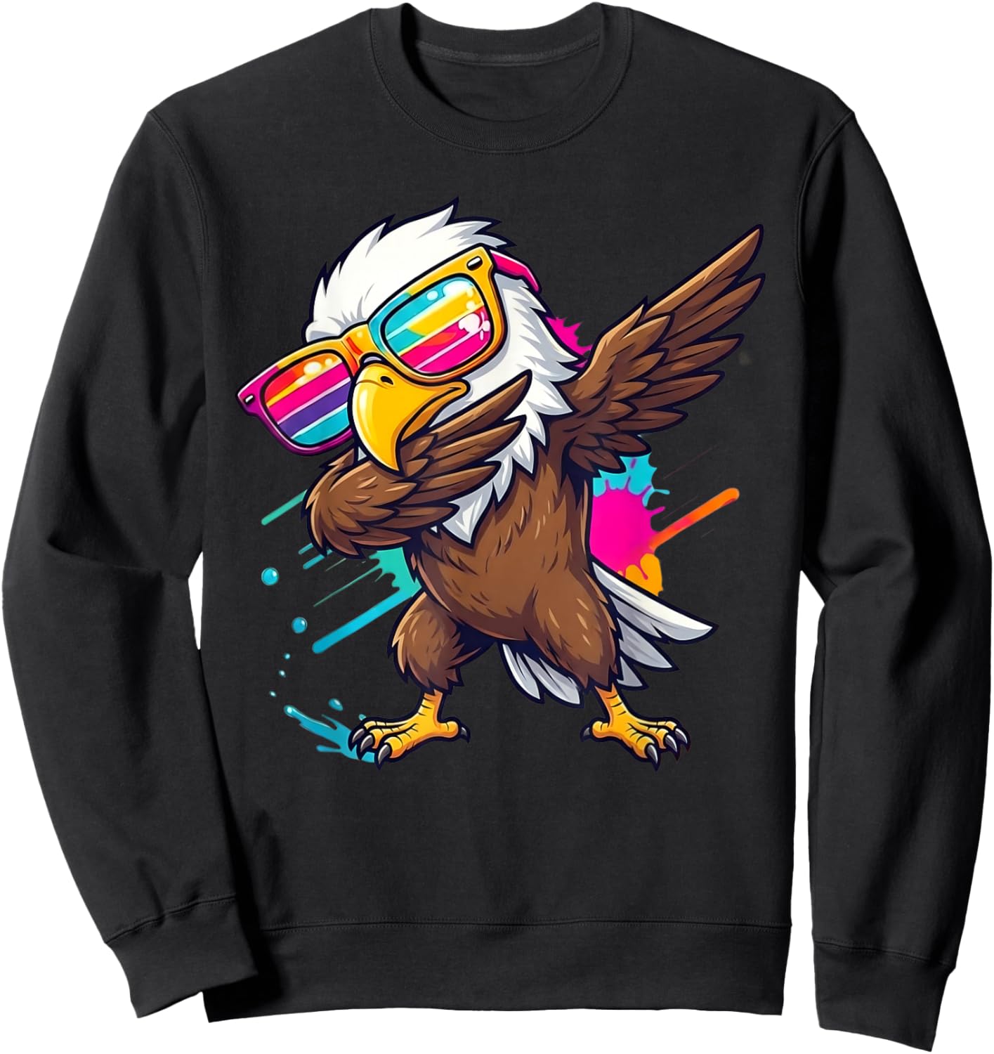 Dabbing Eagle Graphic Kids Boys Colorful Eagle Bird Lovers Sweatshirt - Sweatshirt | Black