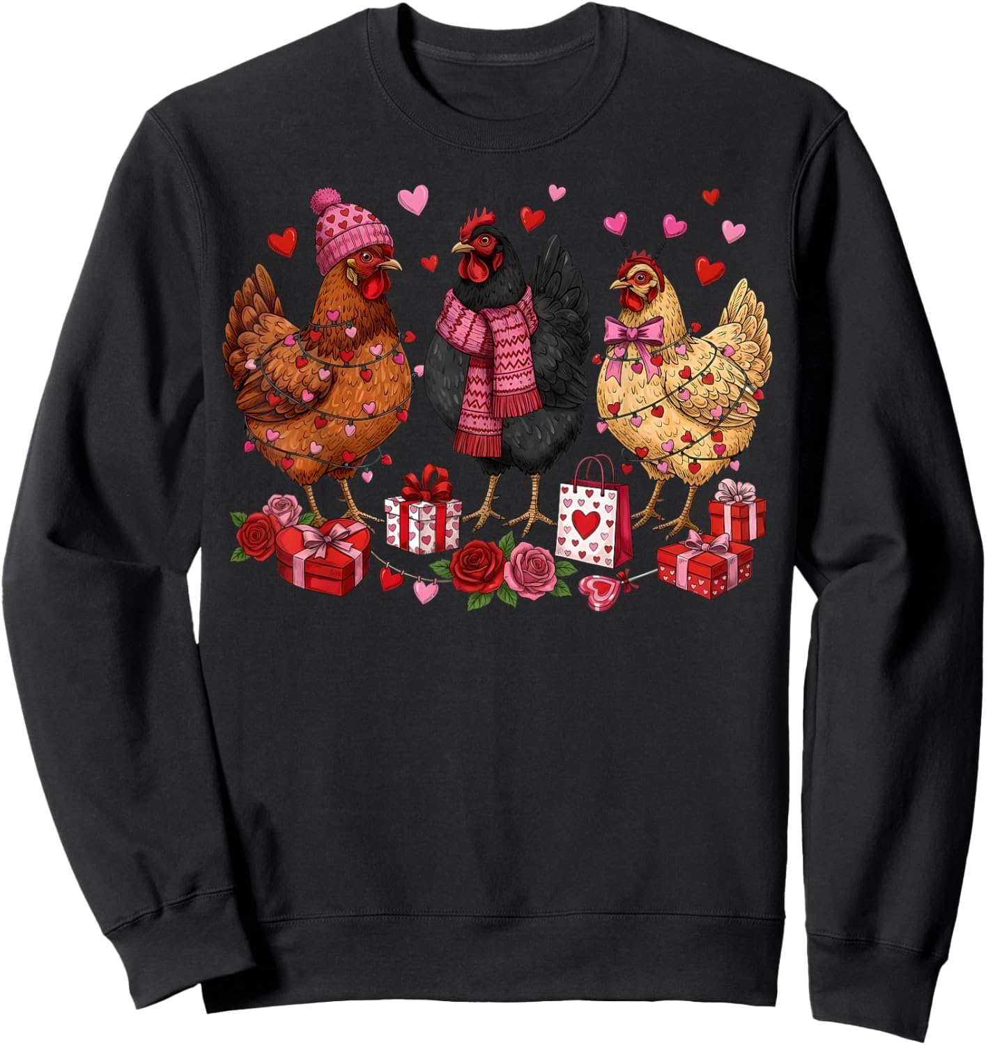 Valentine Chicken Heart Love Farm Hen Chicken Lovers Sweatshirt - Sweatshirt | Black