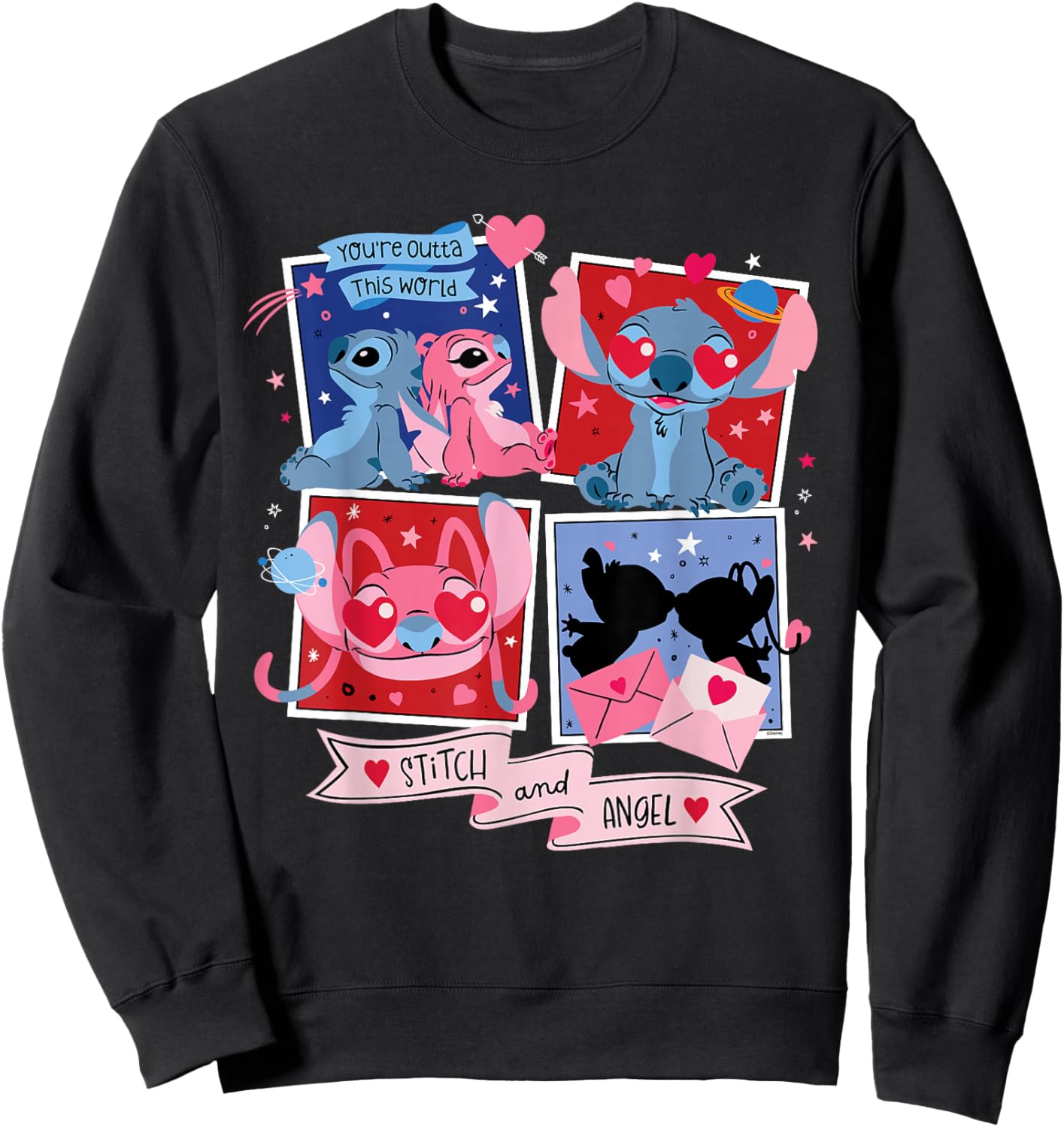 Disney Stitch & Angel Valentine's Day Outta This World Sweatshirt - Sweatshirt | Black