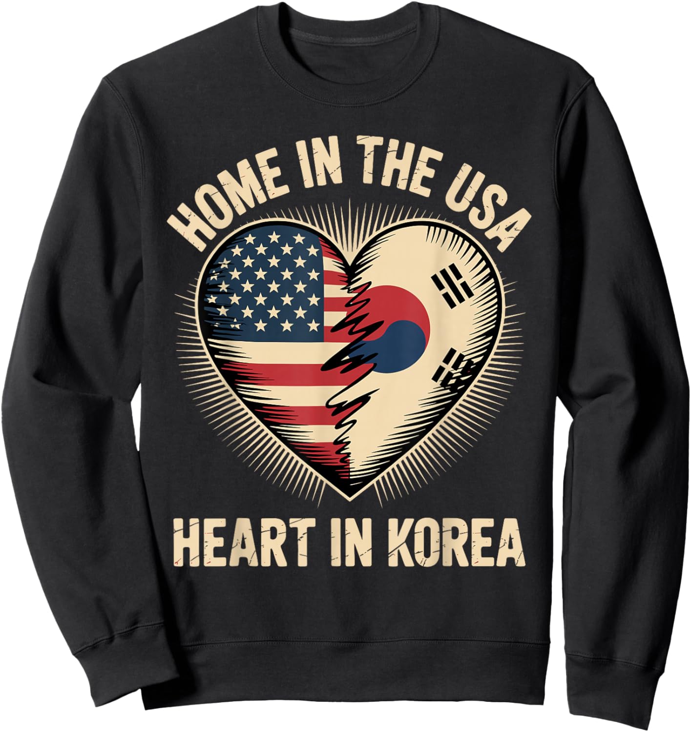 Home in The USA Heart in Korea American Korean America Sweatshirt - Sweatshirt | Black