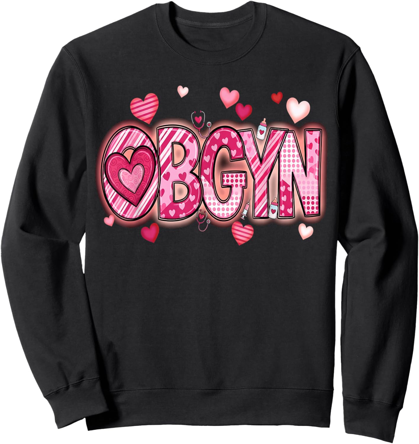 L&D Obstetrics Heart Nurse OBGYN Valentines Gynecology Sweatshirt - Sweatshirt | Black