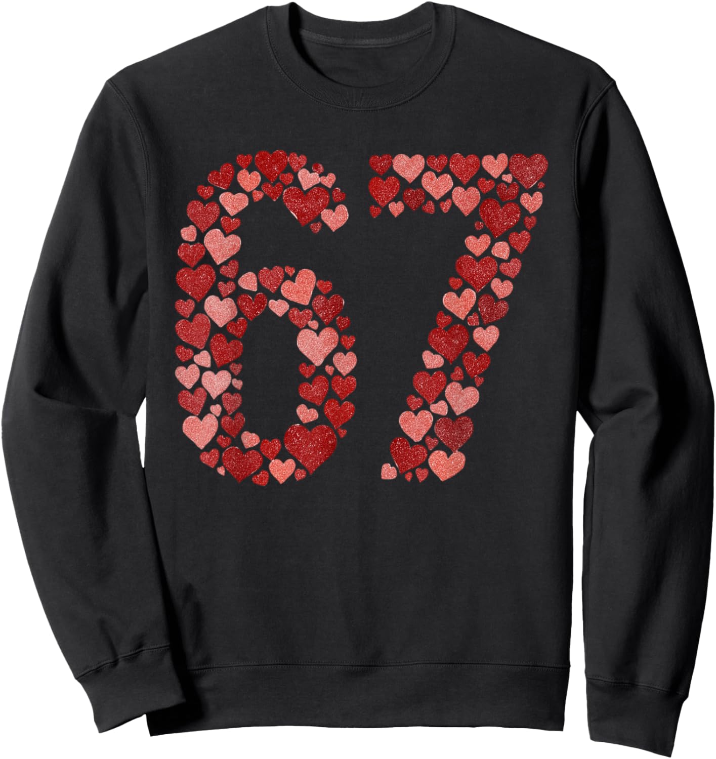 67 Valentine's Day Sparkling Hearts Mosaic Six Seven Meme Sweatshirt - Sweatshirt | Black