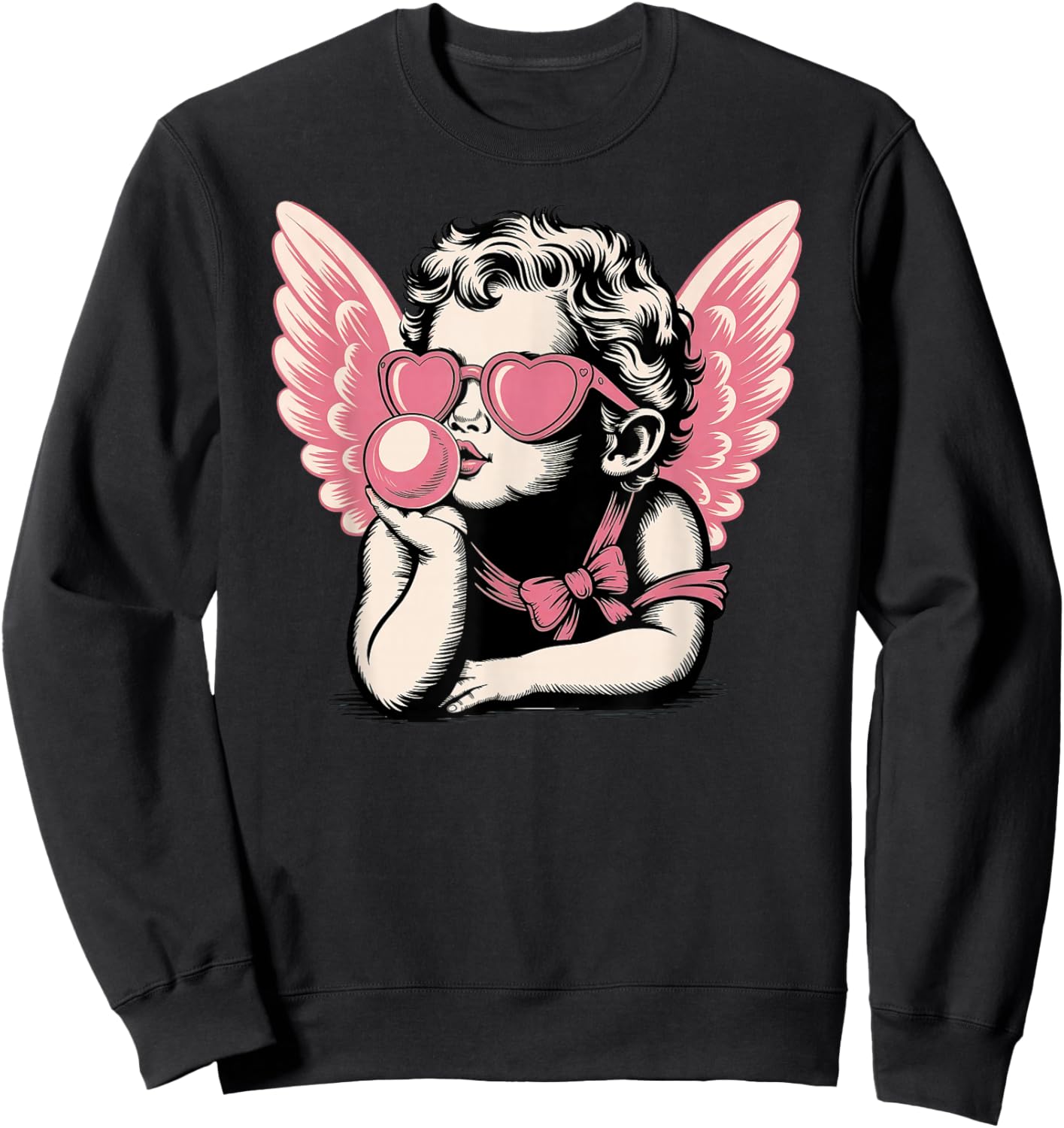 Cupid Valentine's Day Vintage Cupid Blowing Bubble Sweatshirt - Sweatshirt | Black