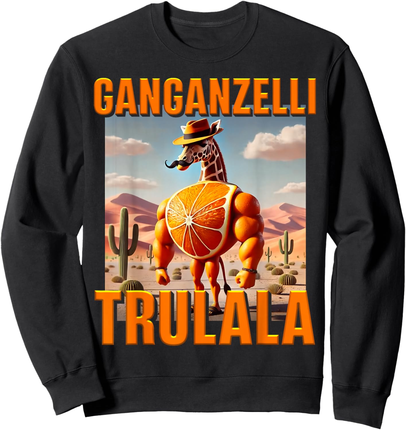 Ganganzelli Trulala Brainrot Giraffe Orange AI Generated Sweatshirt - Sweatshirt | Black
