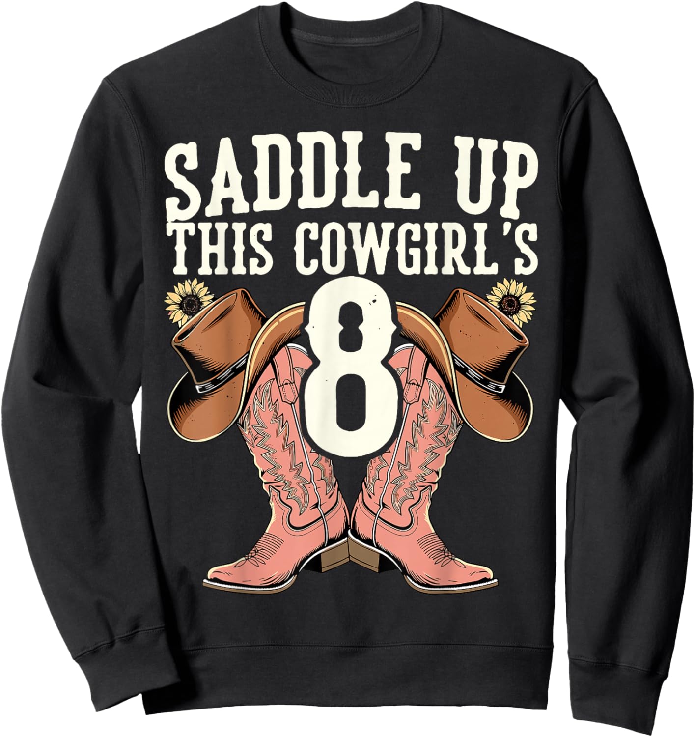 Yeehaw Rodeo Eighth Birthday Celebration 8 Years Old Kid Sweatshirt - Sweatshirt | Black