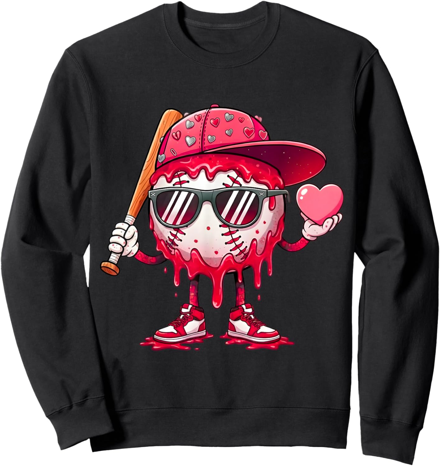 Ice Cream Drip Baseball Valentine's Day Spots Baseball Drip Sweatshirt - Sweatshirt | Black