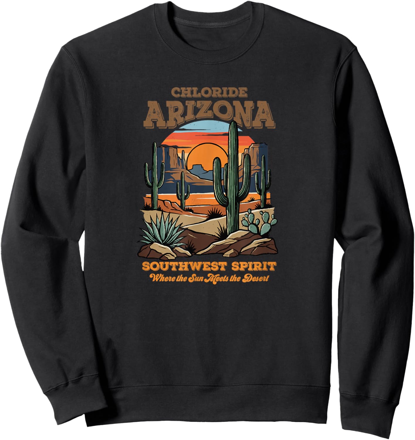 Chloride, Arizona Desert Sunset Cactus Southwest Art Sweatshirt - Sweatshirt | Black