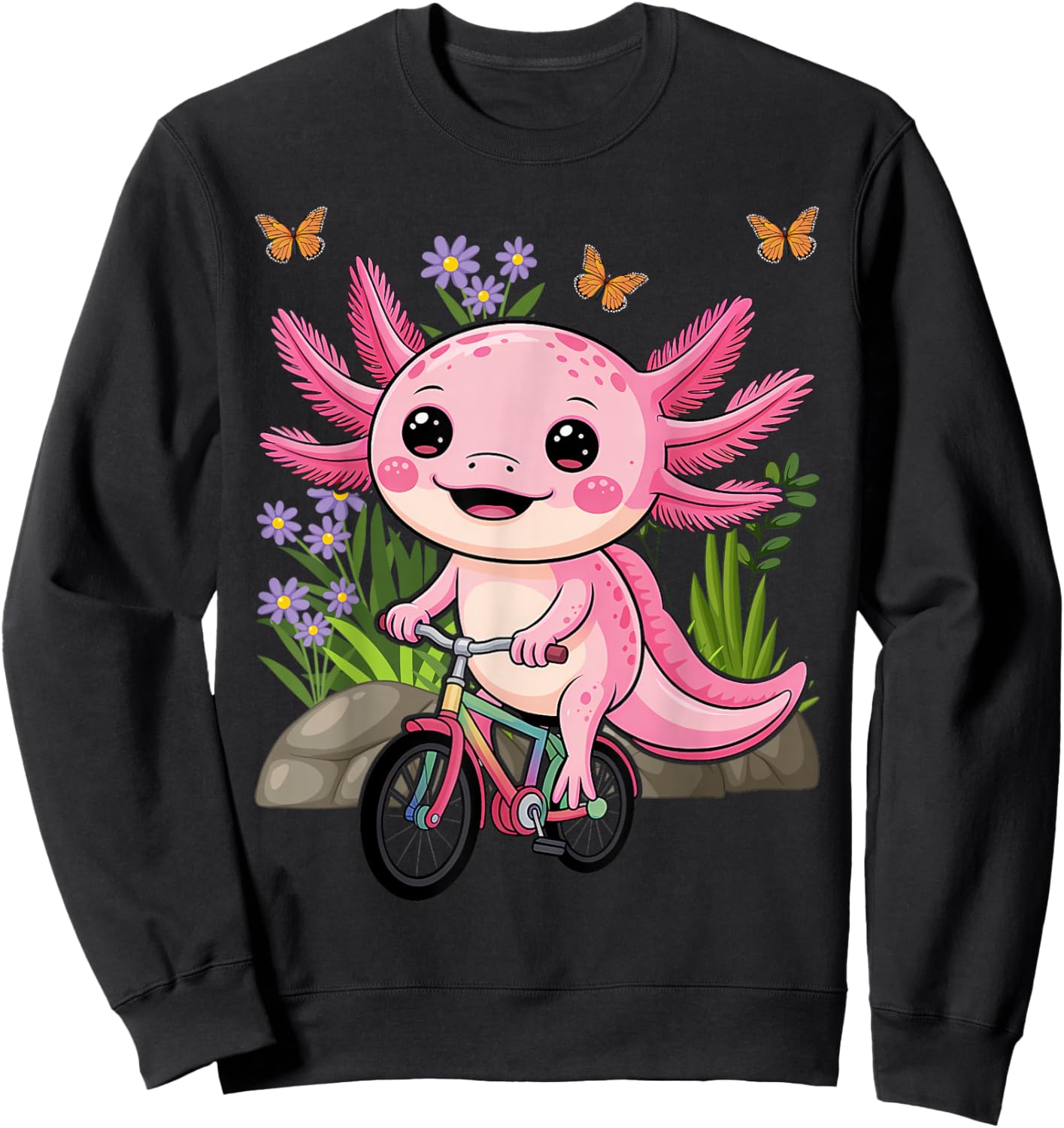 Axolotl Lover Kids Bicycle Riding Bike Sweatshirt - Sweatshirt | Black