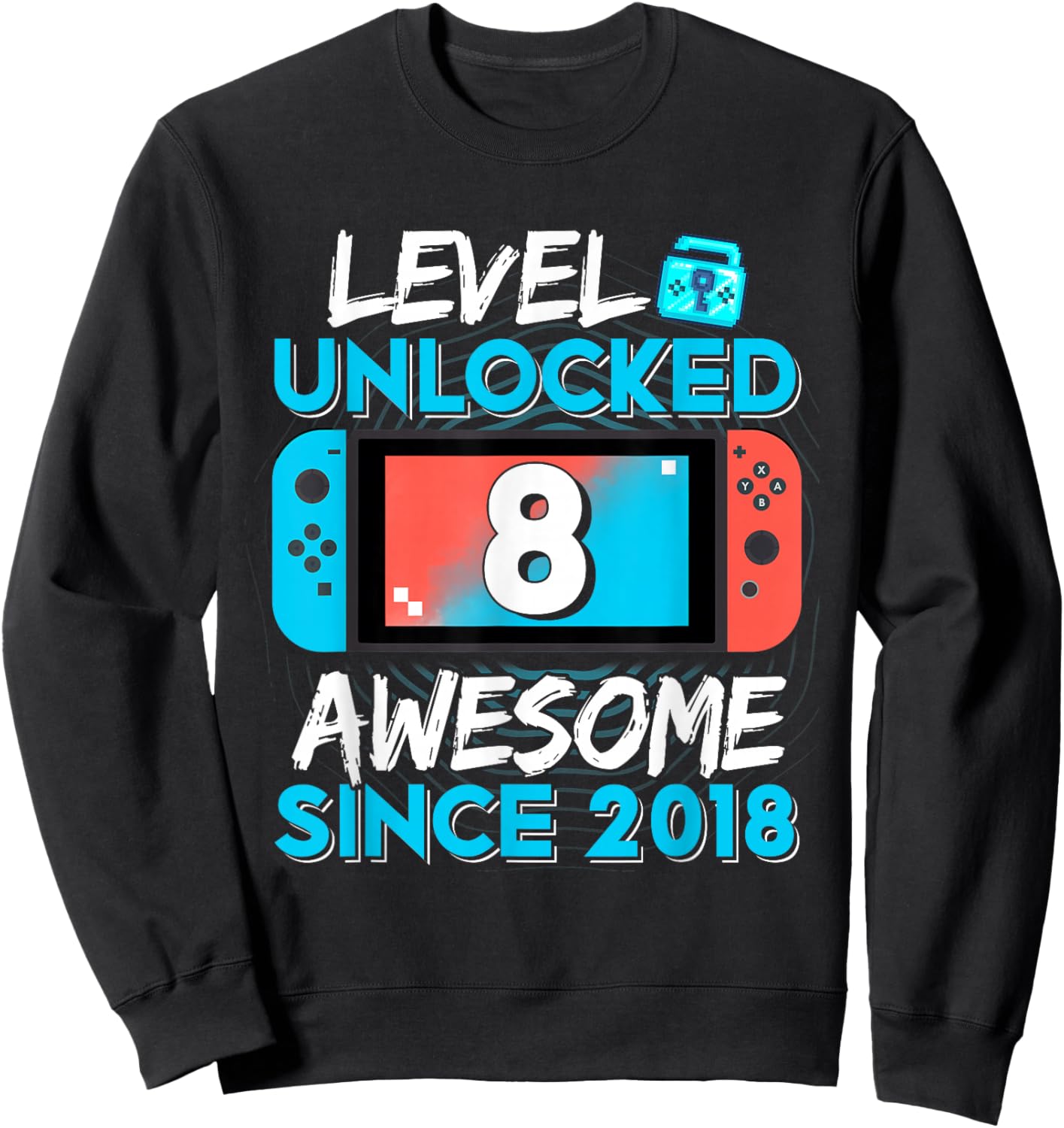 Level 8 Unlocked Awesome Since 2018 8th Birthday Gifts Boys Sweatshirt - Sweatshirt | Black