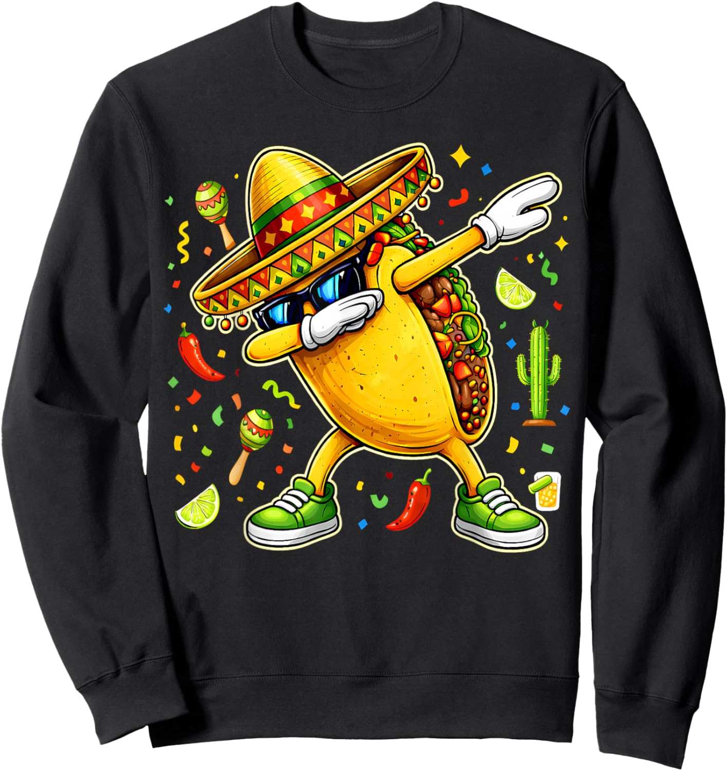 Funny Dabbing Taco Cinco De Mayo Mexican Fiesta Party Sweatshirt - Sweatshirt | Black