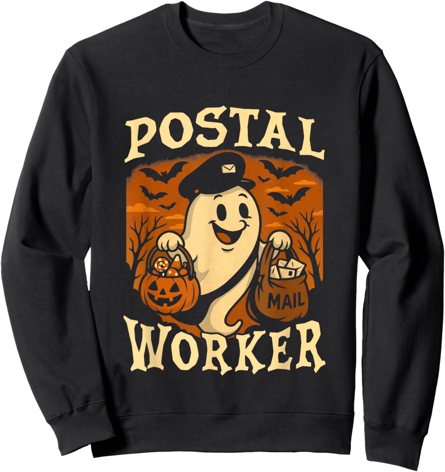 Postal Worker Phumpkin Post Office Staff Ghost Halloween Sweatshirt - Sweatshirt | Black