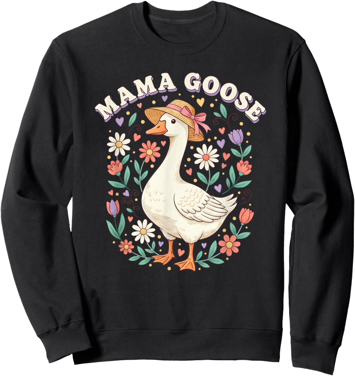 Cute Floral Mama Goose Coquette Mother's Day Silly Goose Sweatshirt - Sweatshirt | Black
