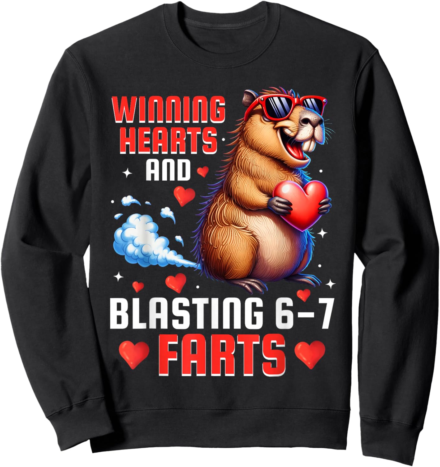 Winning Hearts 67 Meme Capybara Kids Boys Valentine's Day Sweatshirt - Sweatshirt | Black