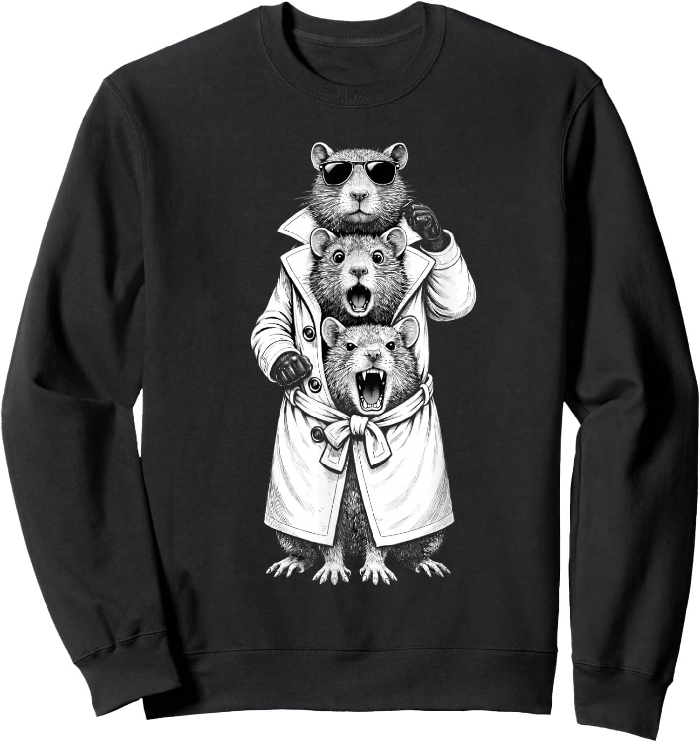 Funny Rats in Trench Coat Chaotic Feral Relatable Meme Cute Sweatshirt - Sweatshirt | Black