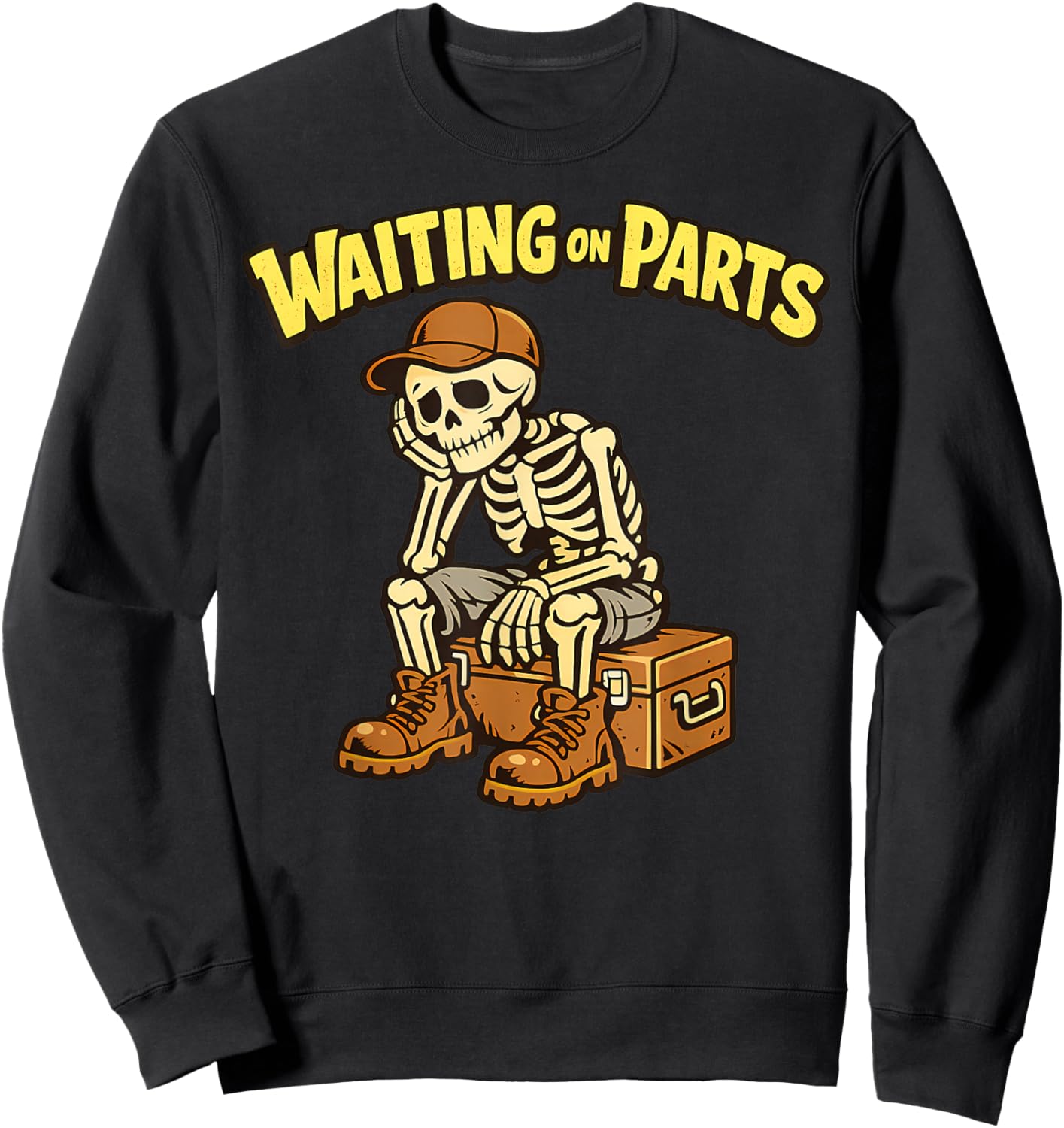 Waiting On Parts Auto Technician Skeleton Funny Mechanic Sweatshirt - Sweatshirt | Black