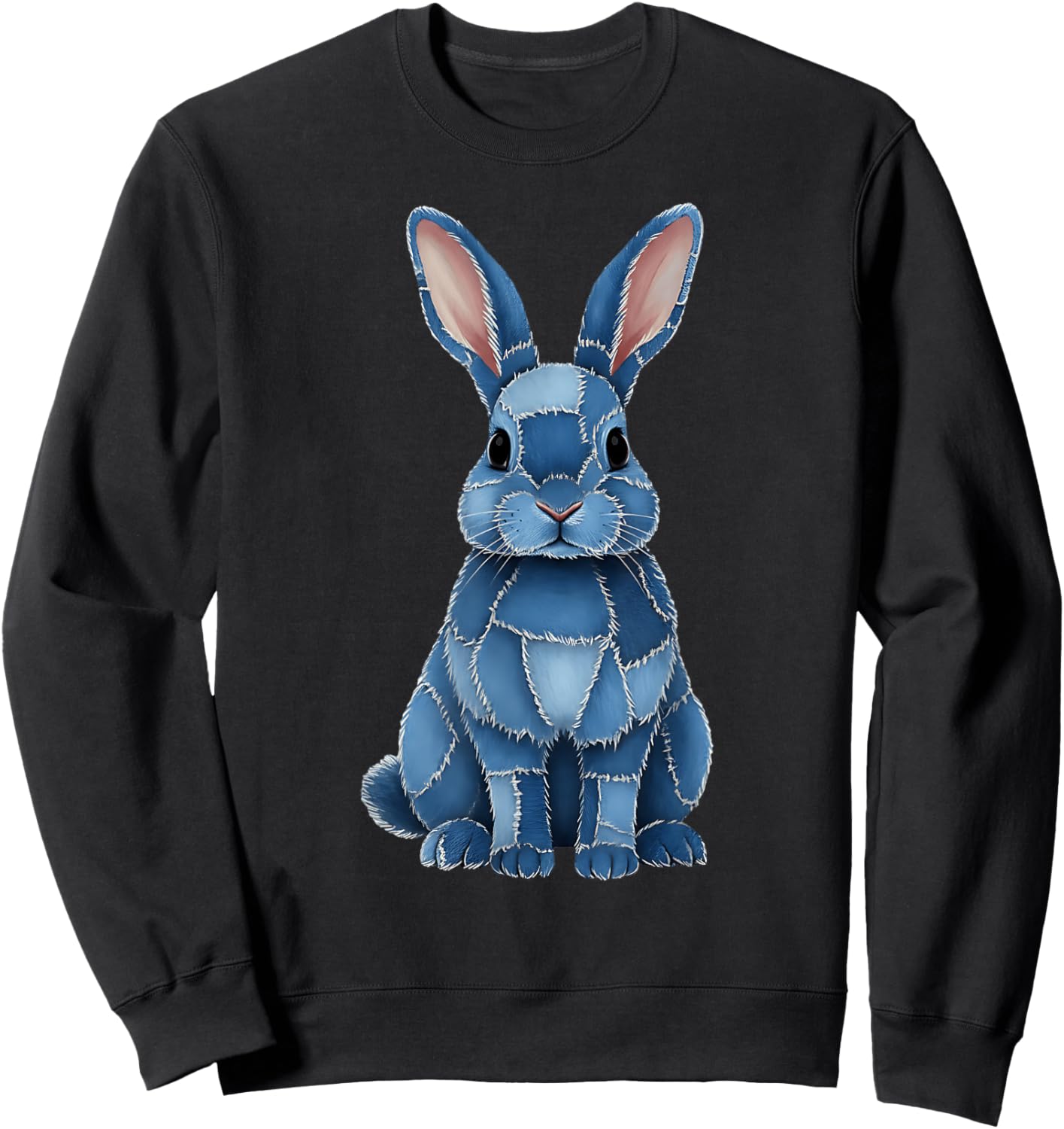 Funny Rabbit Bunny Easter Blue Denim Patchwork Style Animal Sweatshirt - Sweatshirt | Black