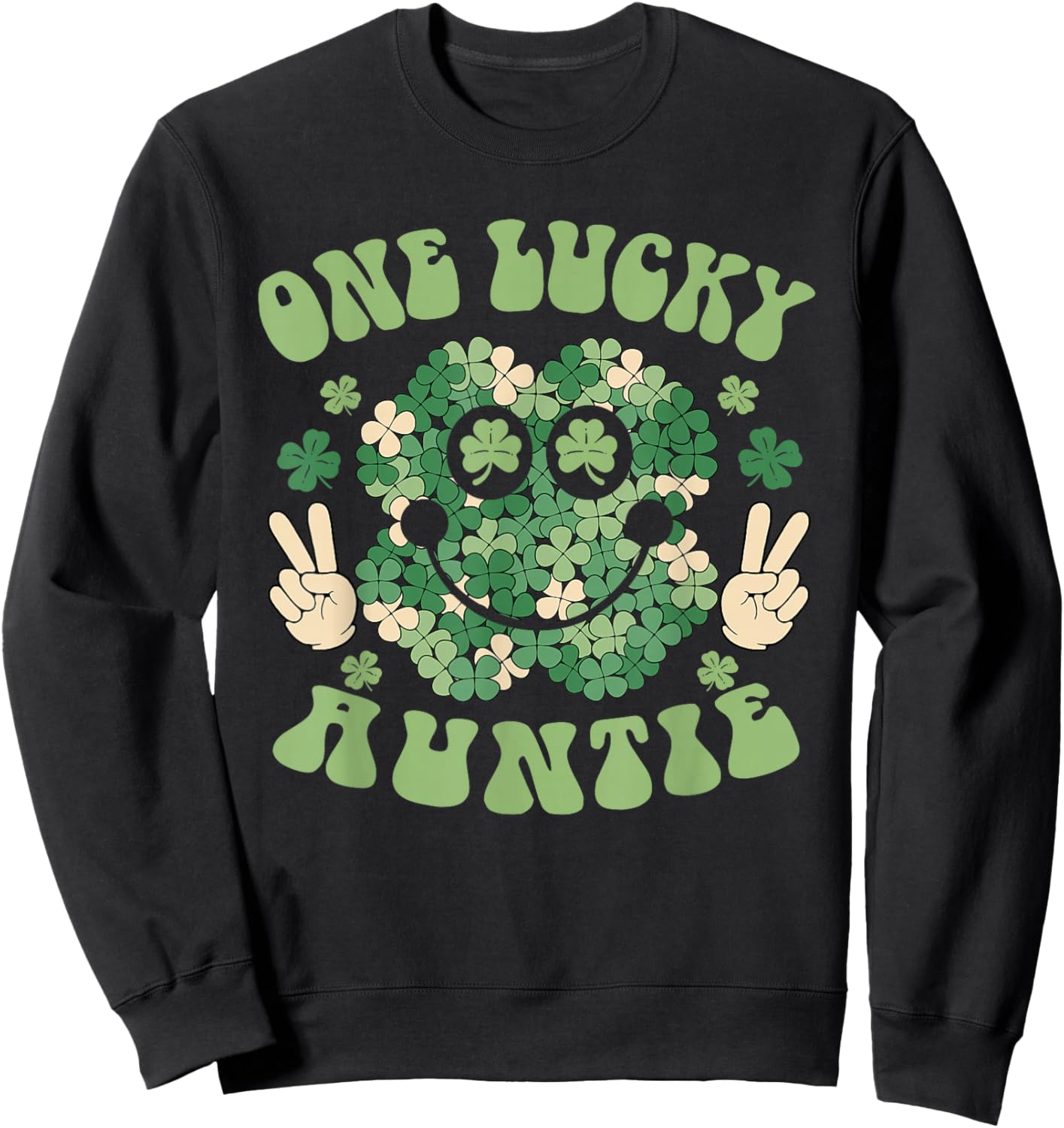 St Patricks Day Family Matching Groovy One Lucky Auntie Sweatshirt - Sweatshirt | Black