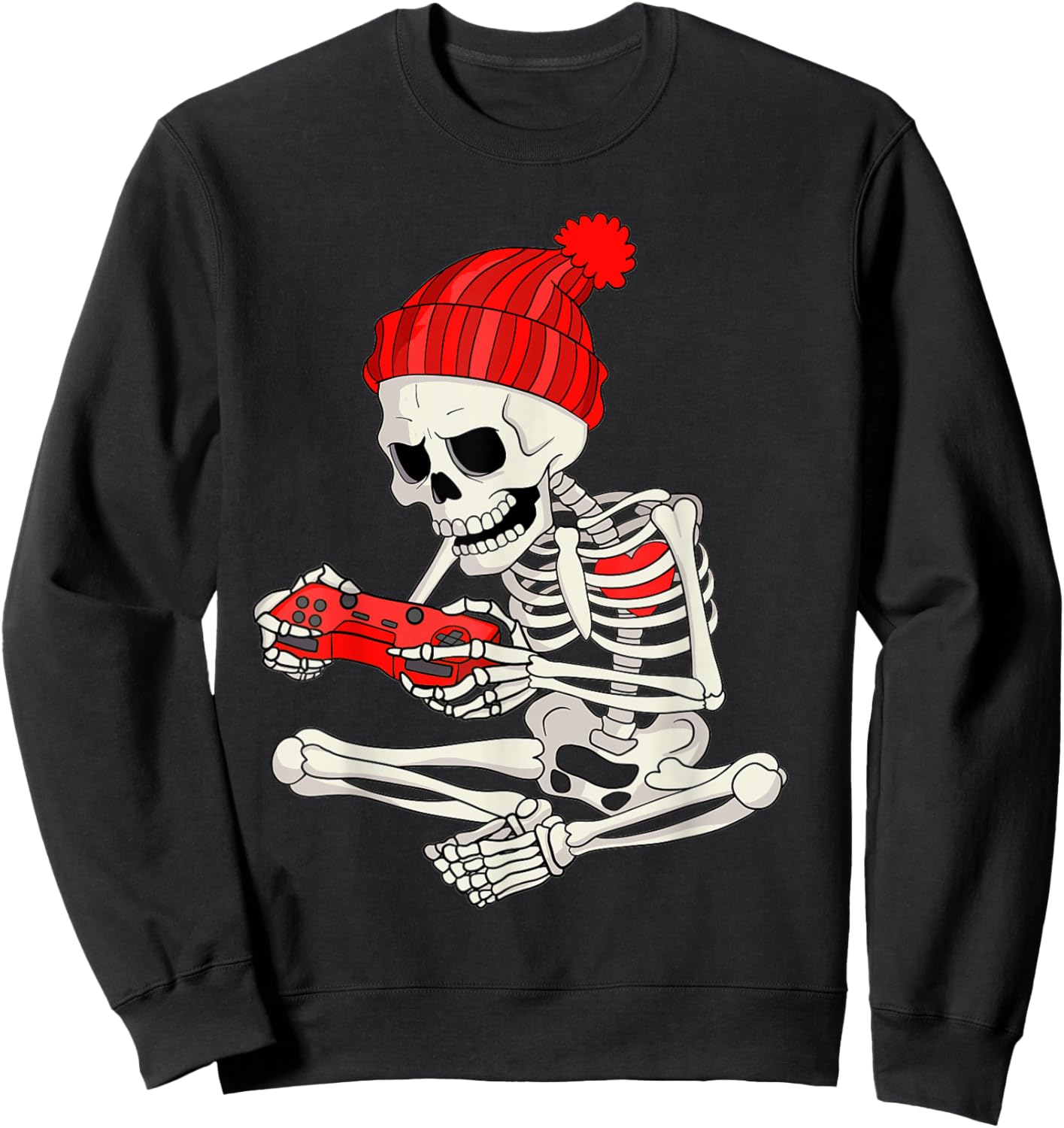 Funny Boys Valentines Skeleton Gamer Video Games Gaming Sweatshirt - Sweatshirt | Black