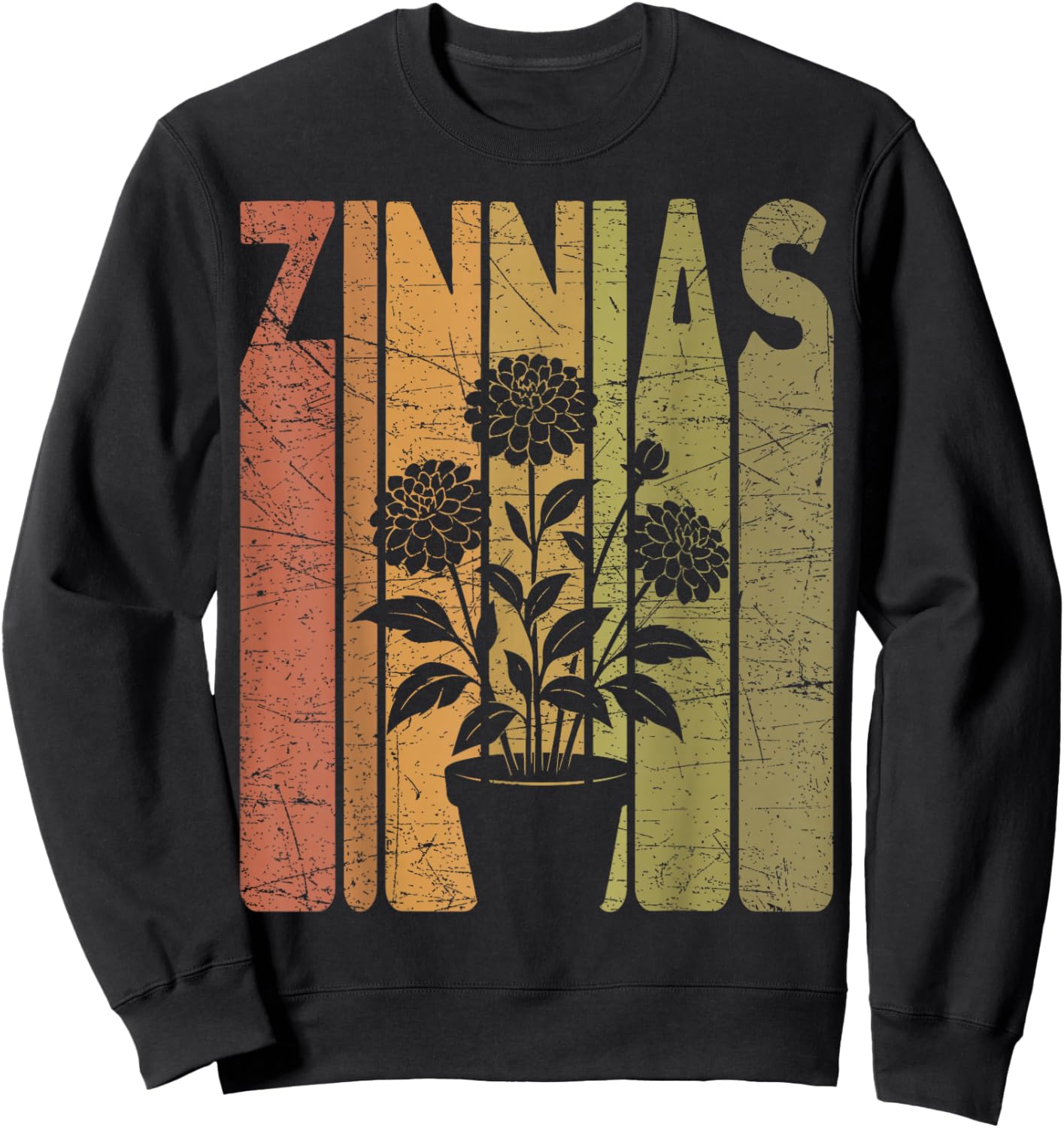 Zinnias Vintage Botanist Retro Zinnia Flower Gardening Sweatshirt - Sweatshirt | Black