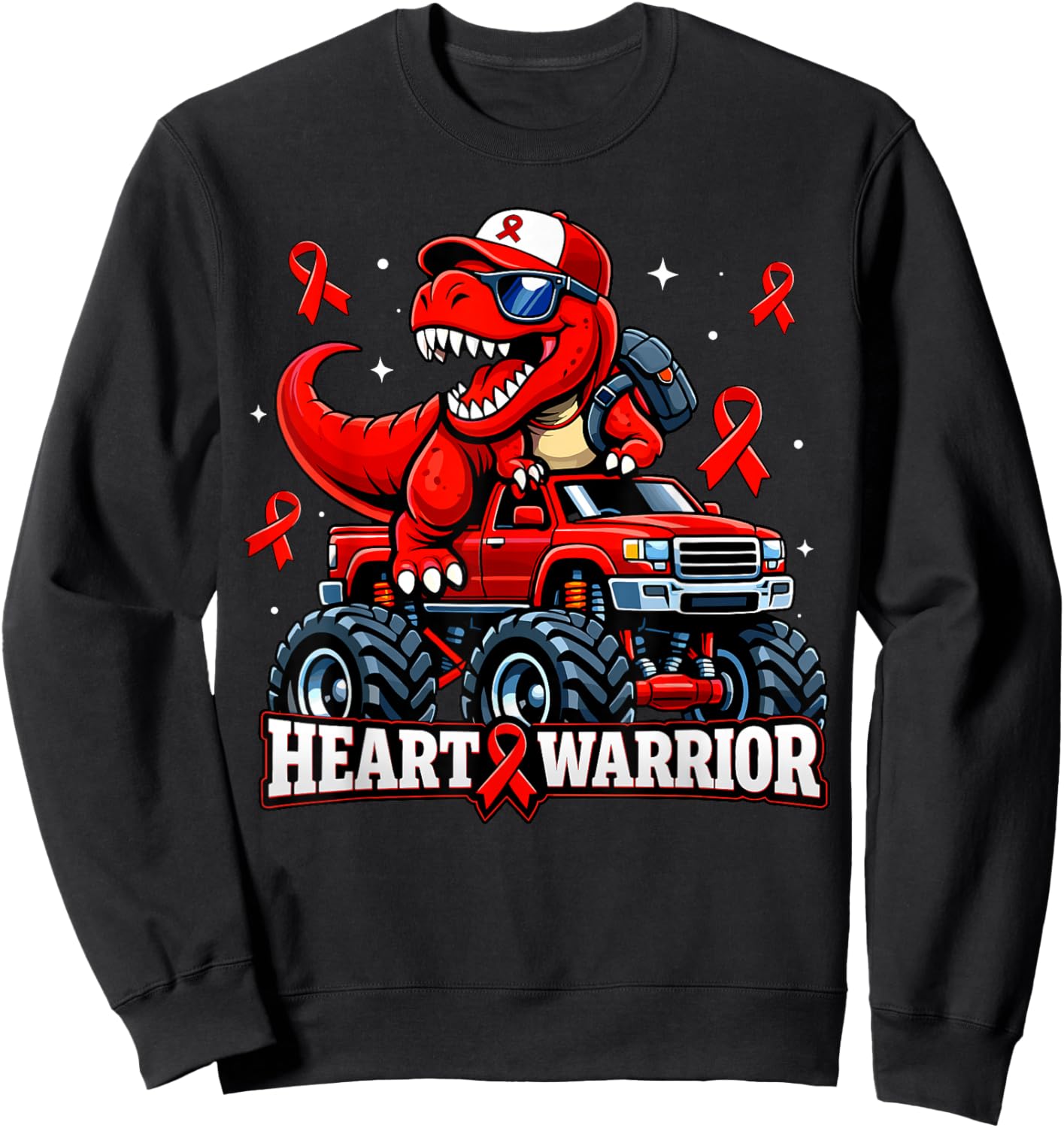 Dino Trex Boys Toddler Heart Warrior Heart Disease Awareness Sweatshirt - Sweatshirt | Black