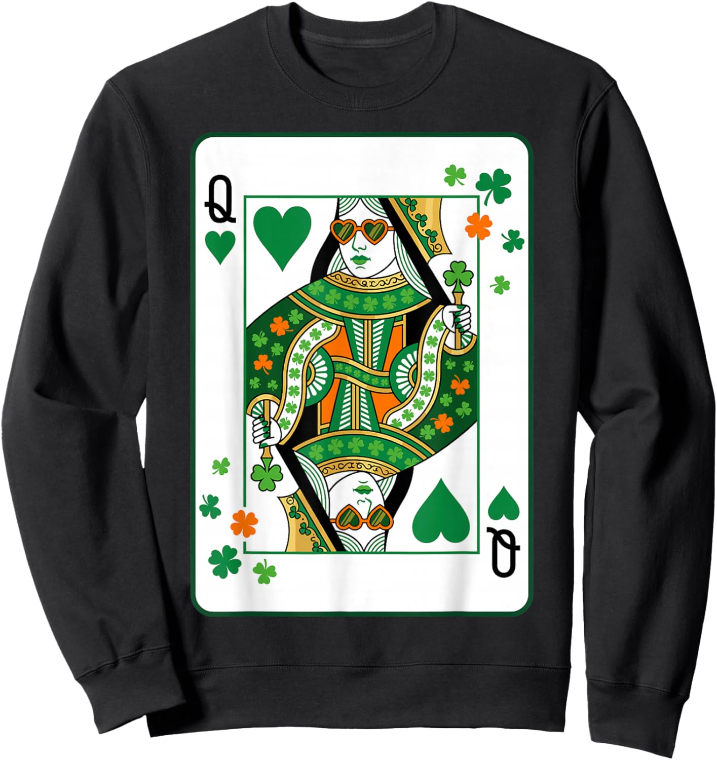 Queen of Hearts Classic Card Game Irish Saint Patrick's Day Sweatshirt - Sweatshirt | Black