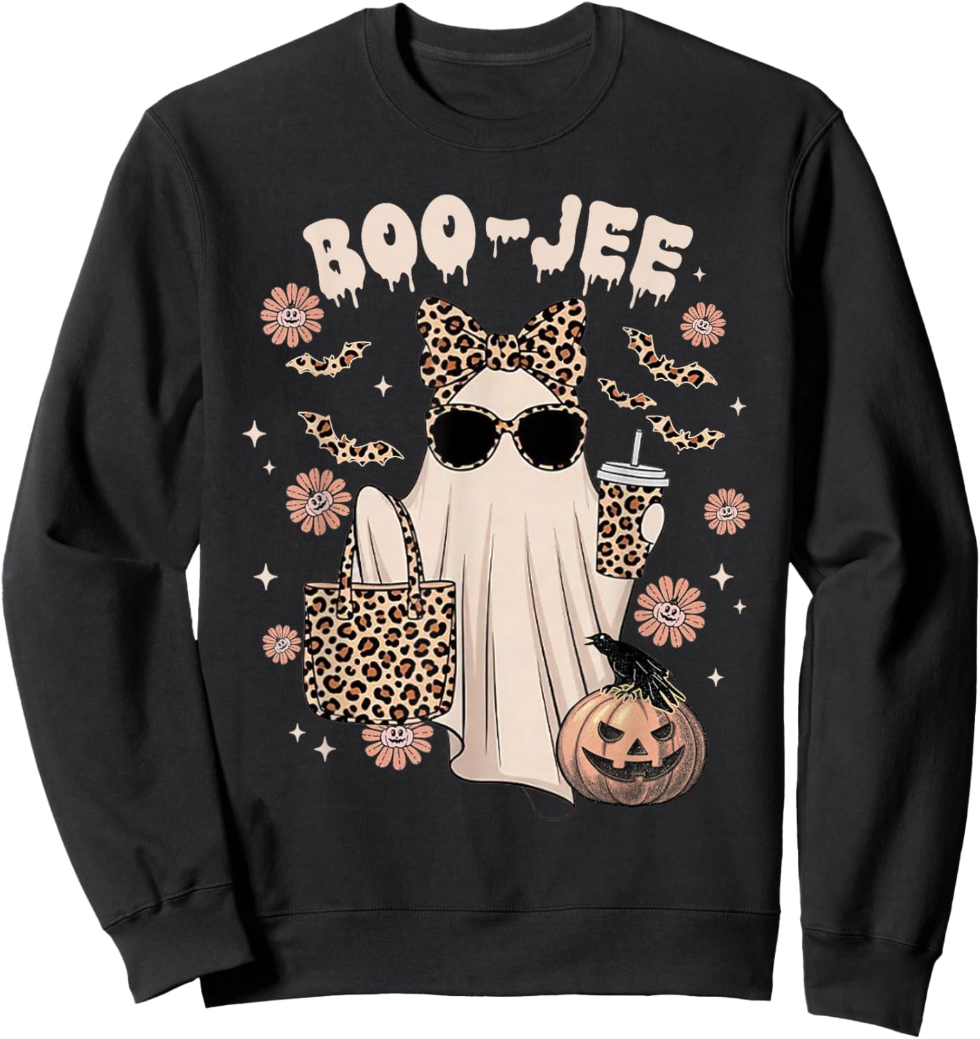 Boo JEE Ghost Shirt Spooky Vibes Halloween Boujee Women Sweatshirt - Sweatshirt | Black