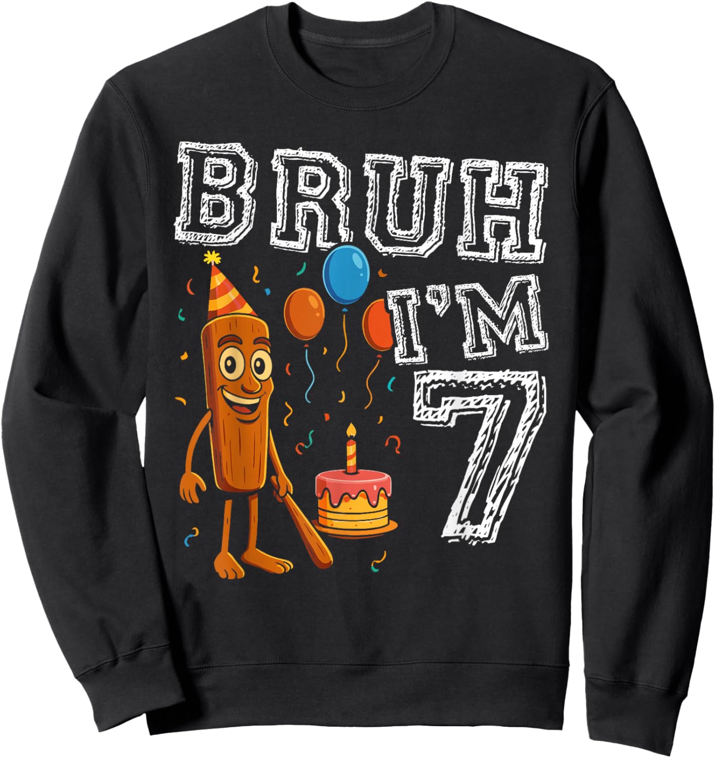 Italian Brainrot Bruh I'm 7 Age 7th Kids Boys Girls Sweatshirt - Sweatshirt | Black
