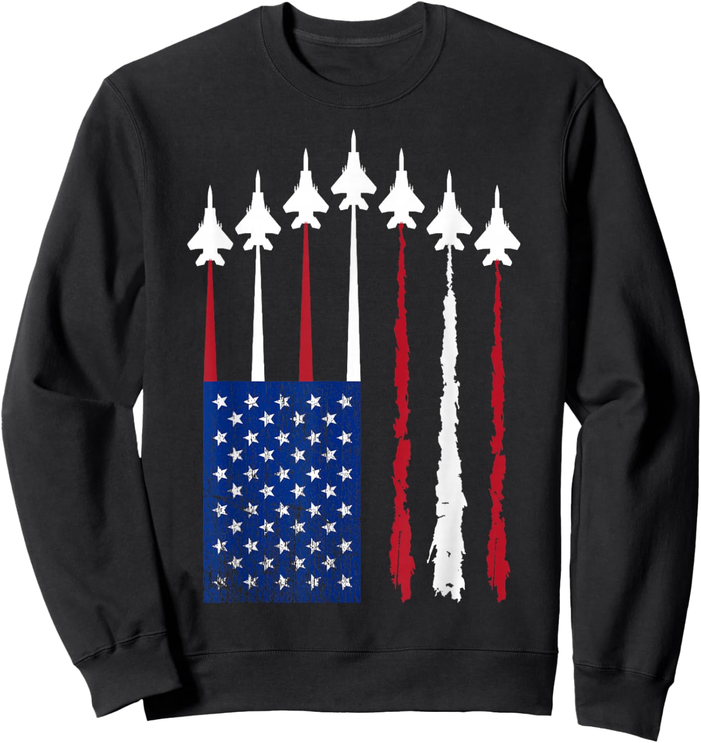 American Flag Fighter Jets Patriotic USA Red White and Blue Sweatshirt - Sweatshirt | Black