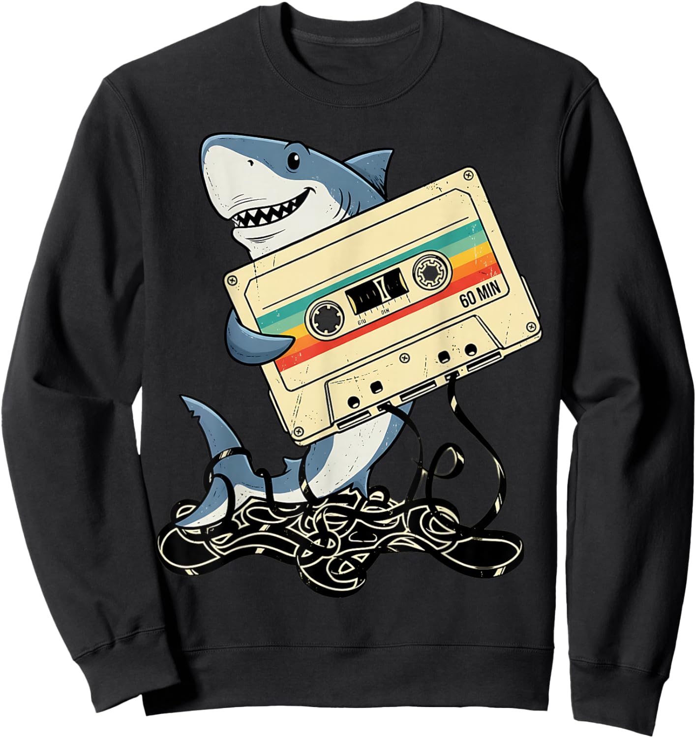 SharkHolding Retro Cassette Tape 80s 90s Music Vintage Sweatshirt - Sweatshirt | Black
