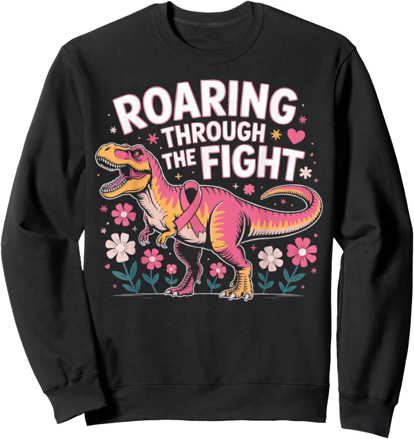 Breast Cancer Awareness Dinosaur Paleontologist Pink Ribbon Sweatshirt - Sweatshirt | Black