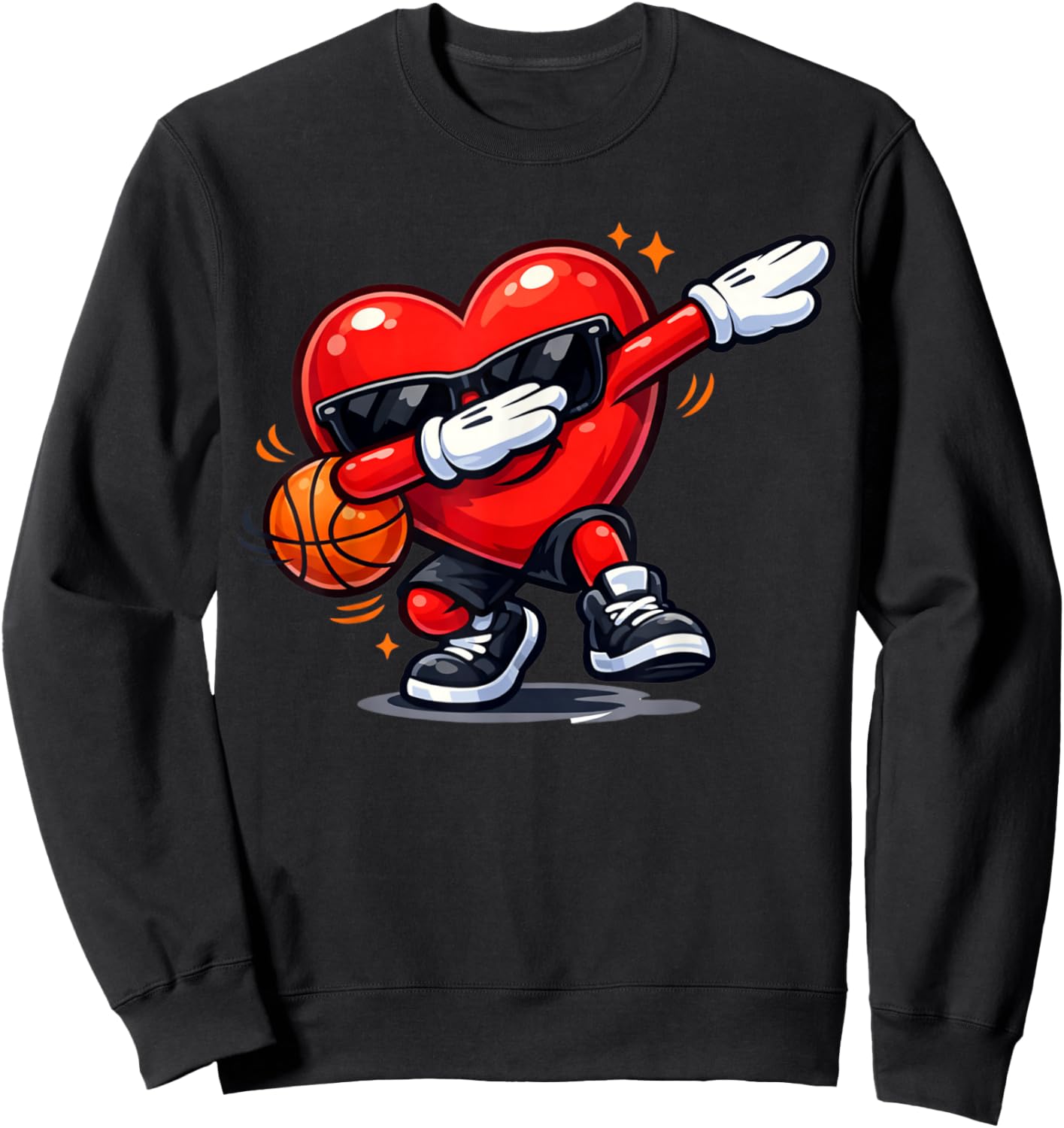 Valentines Day Basketball Funny Dabbing Red Heart Love Boys Sweatshirt - Sweatshirt | Black